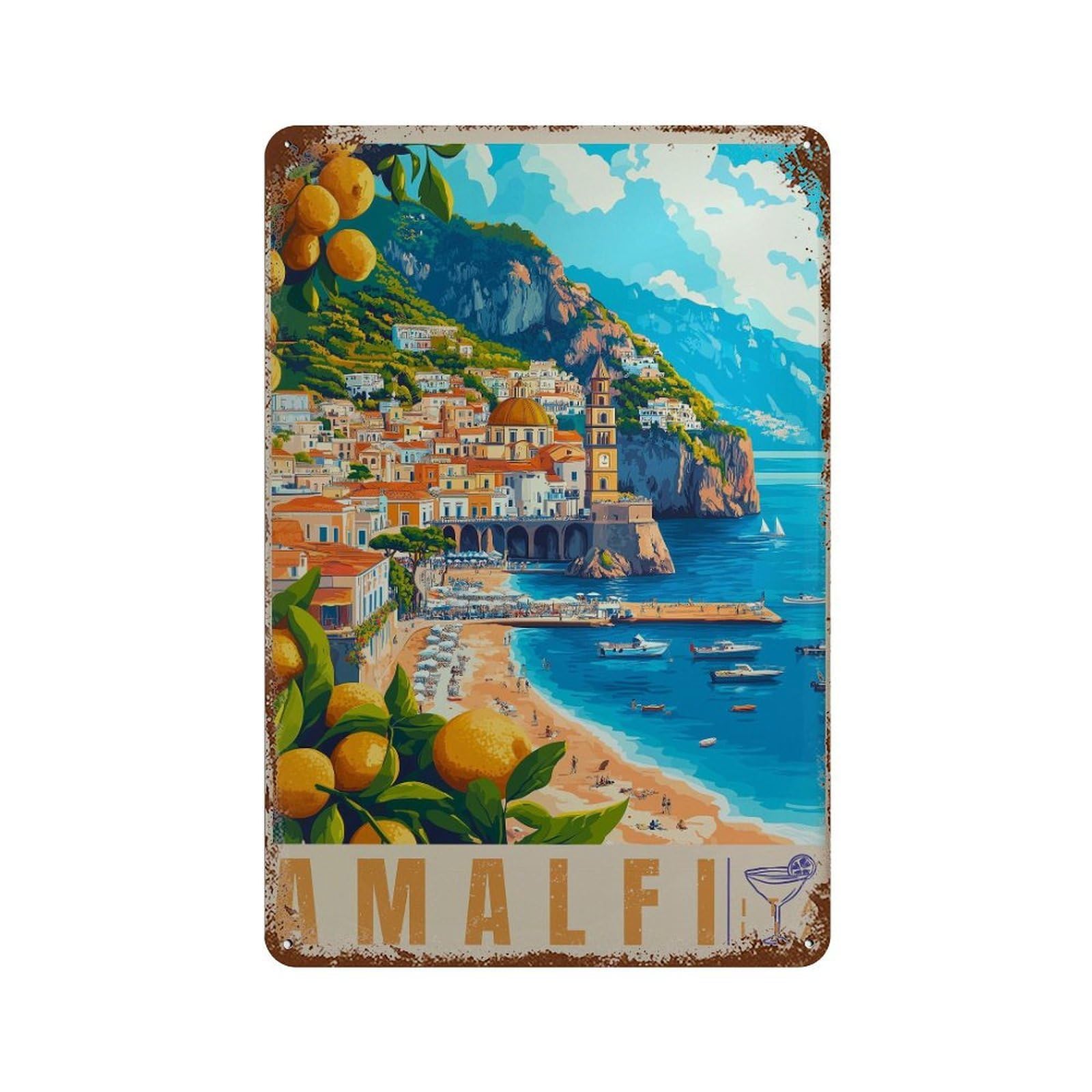 xiaoxiaoshen Amalfi Coast Italy Travel Coastal Wall Decor Art Metal Tin Poster Modern Home Decor Art Home Bar Shop Decorations Vintage Sign 30x20cm