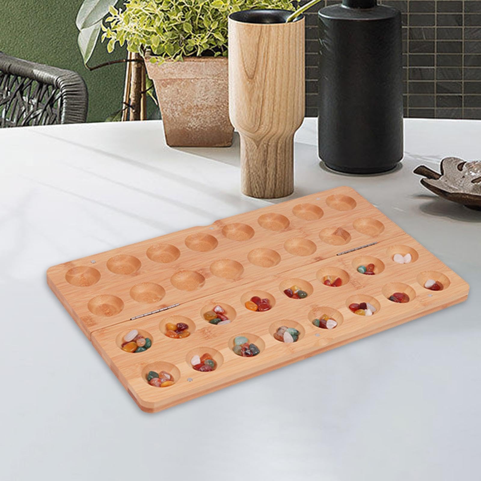 Amagogo Mancala-Brettspiel, antikes Strategiespiel, Reisen, Kinder und Erwachsene, Partygeschenke für 2 Spieler ab 8 Jahren, 65 farbige
