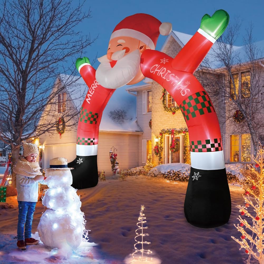 11 FT Christmas Inflatable Archway Decorations, Christmas Inflatable Santa Claus Arch Blow Up Yard Decorations with Built-in Led Lights for Xmas Holiday Party Indoor Outdoor Garden Lawn Winter Decor