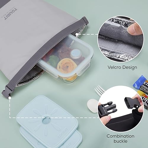 Miniatura 6 de TOURIT Lonchera para mujer con hebilla, duradera, de apertura amplia, plegable, aislada, para el trabajo, al aire libre, color gris