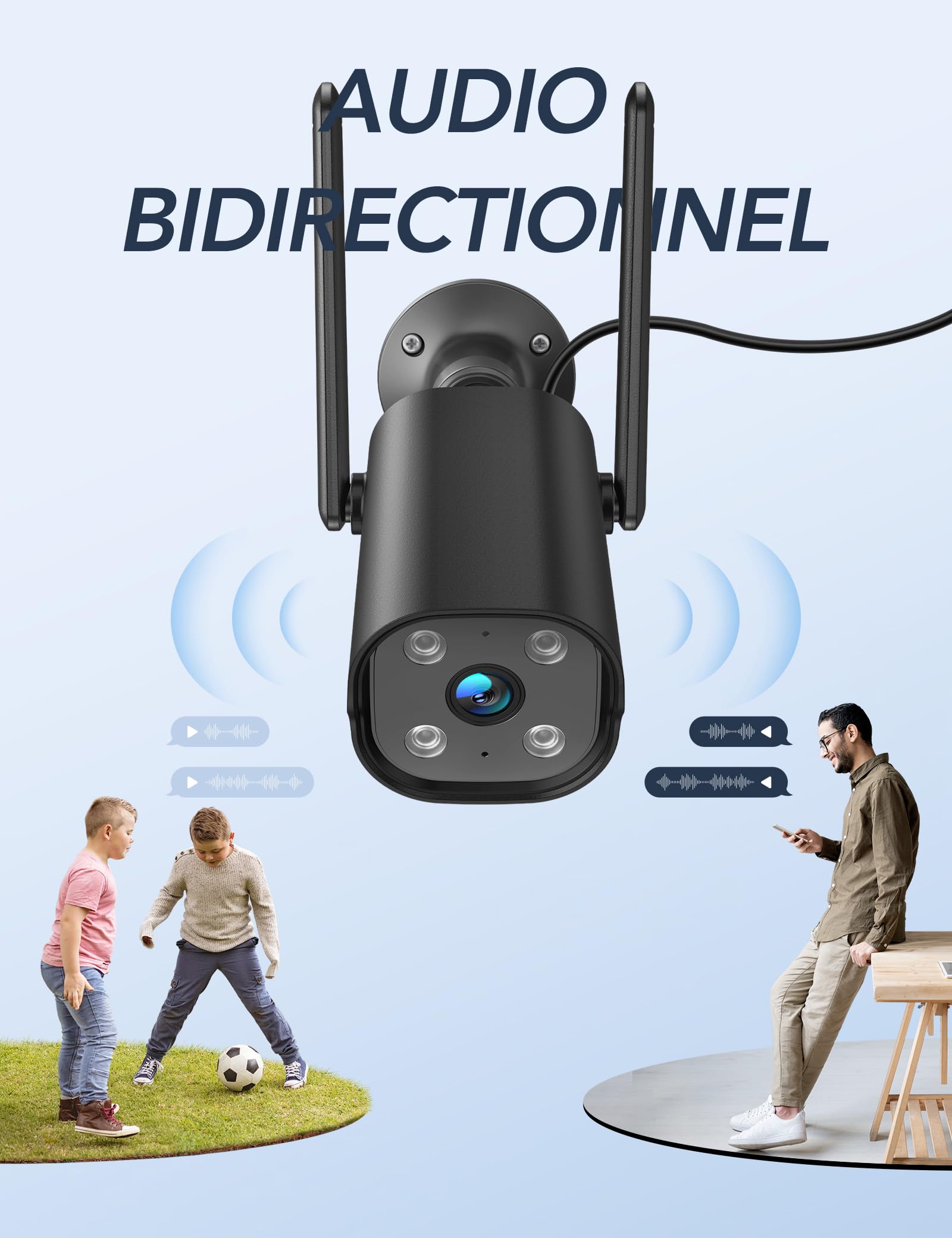 GNCC Telecamera Wi-Fi Esterno Fisso, 2K Videocamera Sorveglianza, Solo WiFi a 2,4 GHz, Impermeabile IP65, Archiviazione Cloud, Rilevamento Movimento, Sirena, Grandangolo 110°, Plug-in