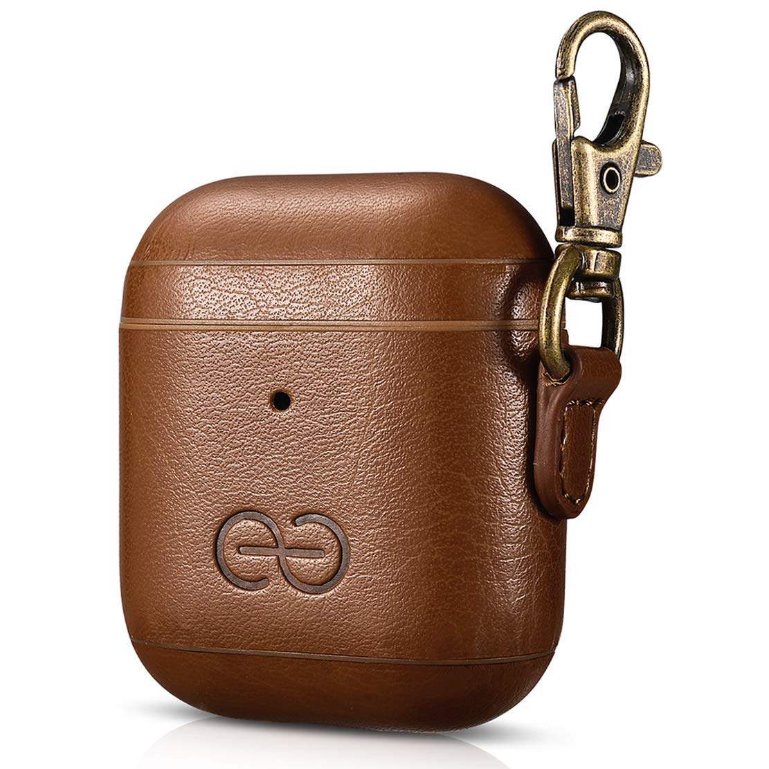 Dreem Om pour AirPods 1 & 2 Housse en Cuir Vegan avec Clip - Compatible avec Les écouteurs sans Fil Bluetooth Apple pour iPhone - Chocolat - 1