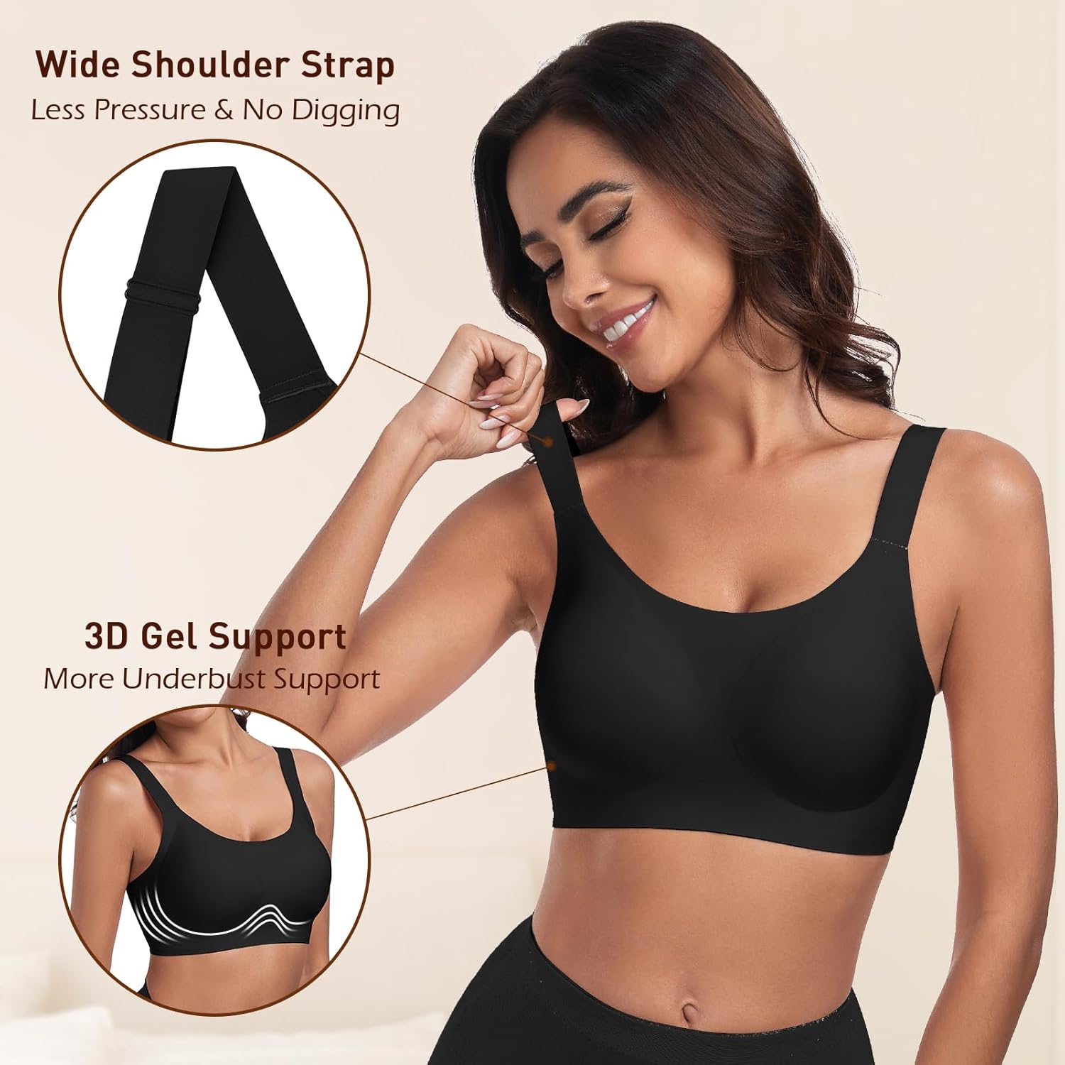 Padded Bra Comfortable Back Fat Smoothing Full Coverage Wireless Support Bra No Underwire Seamless Bralette - Image 3