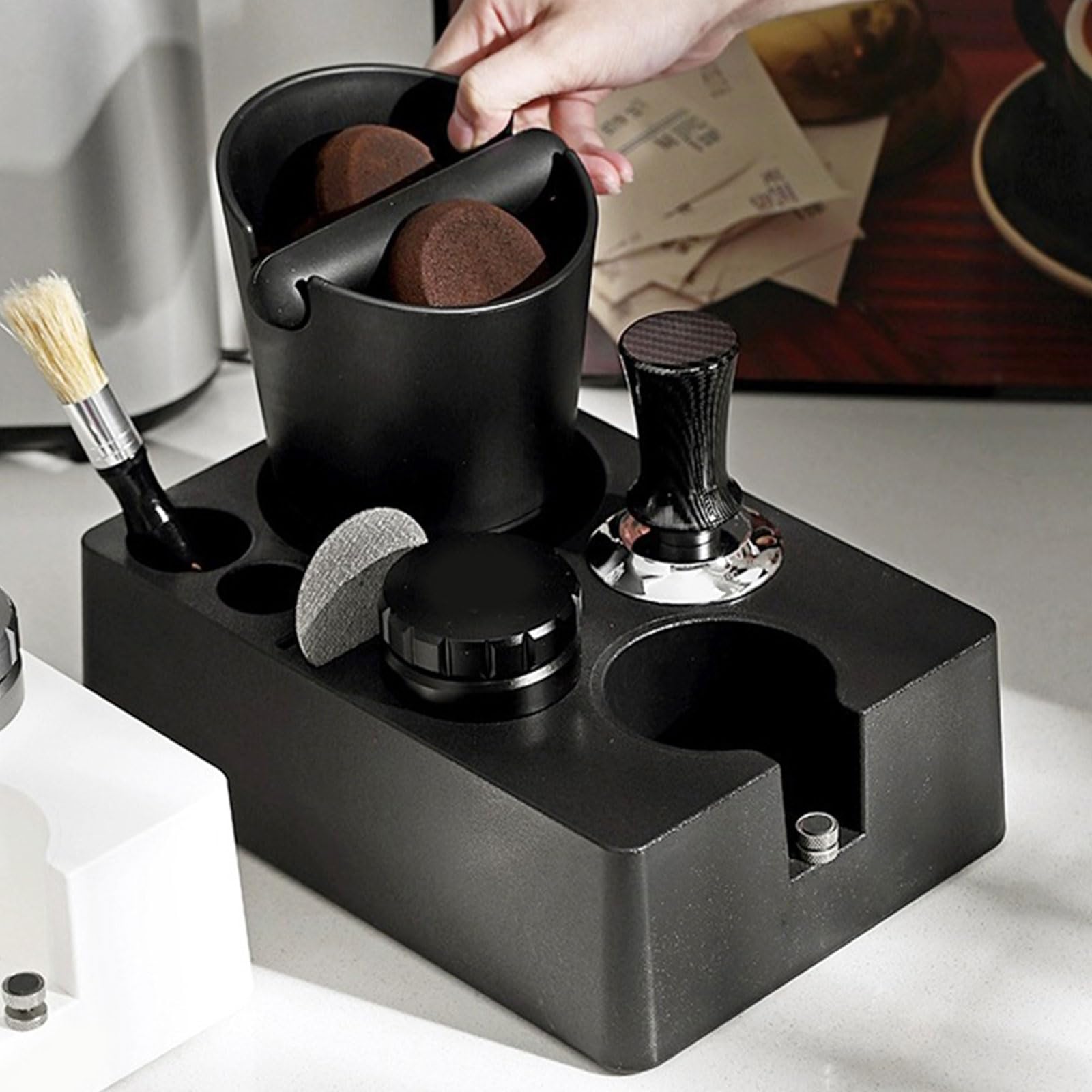 Multifunktionale Tamper Station, praktische Tamper Station, Kunststoff Tamper Kaffeewerkzeug, geeignet für Verschiedene Einstellungen, Kaffeezubehör