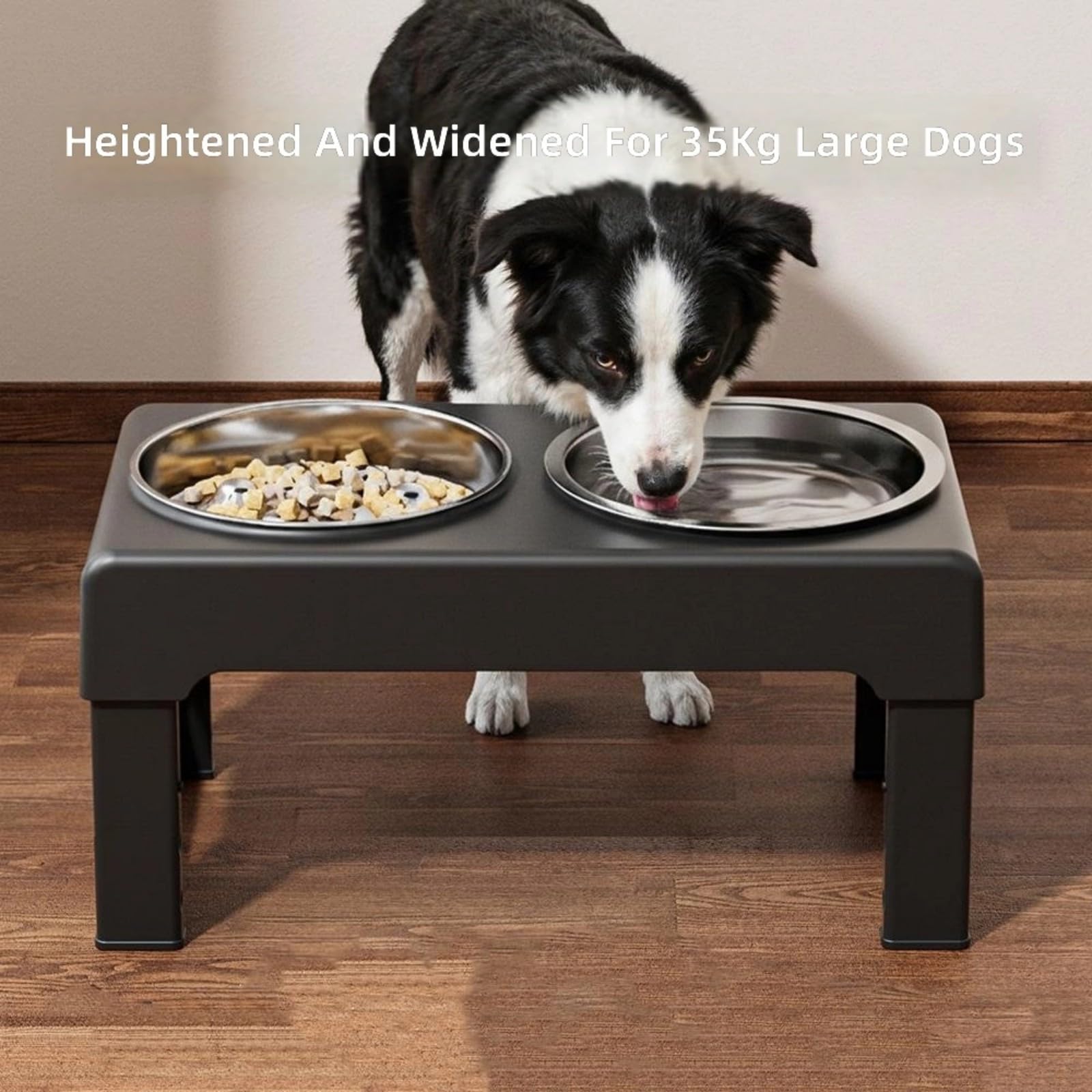 Station d'alimentation surélevée pour animaux de compagnie avec 3 options de hauteur pour gamelle confortable et réglable en hauteur