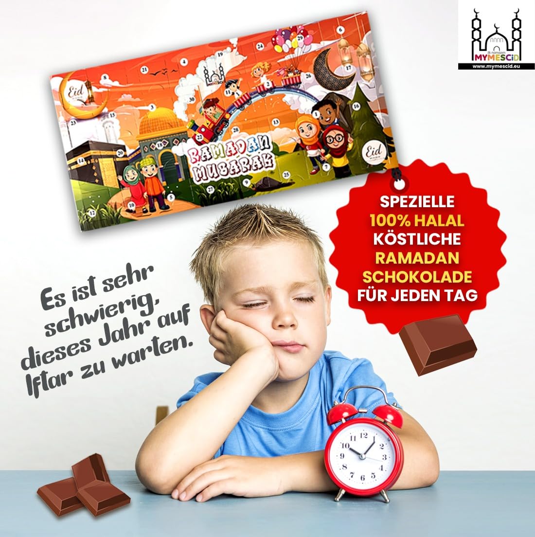 MYMESCİD 5 stuks chocolade Happy Ramadan-kalender voor kinderen: cadeau-idee voor Eid Mubarak-Een complete en leuke 30 dagen 32 halal chocolade/countdown Eid kalender