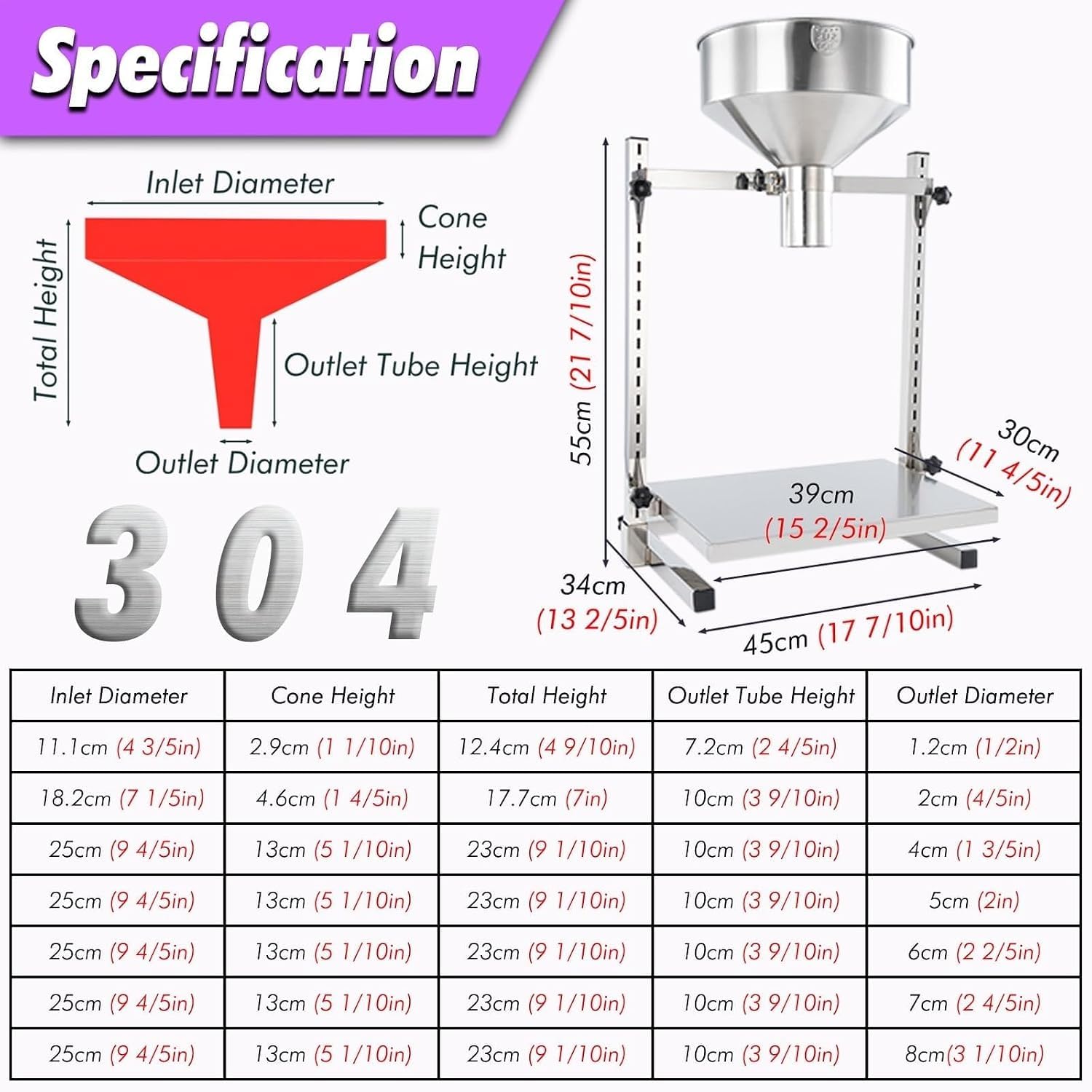 Dosiertrichter Mit Großem Durchmesser, Stützständer Und Hebeplattform, Manuelle Weithals-abfüllmaschine Für Pulver, Pasten, Flüssigkeiten Und Granulate 7cm