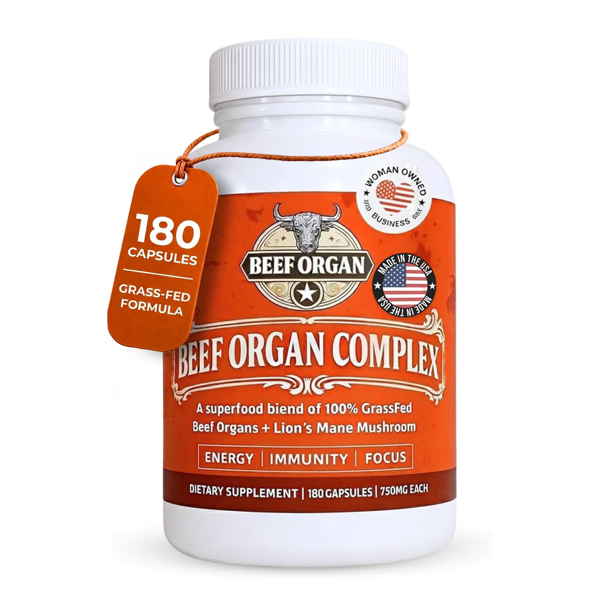 Bovine Grass Fed Beef Organ Complex 4000mg, 180 Capsules