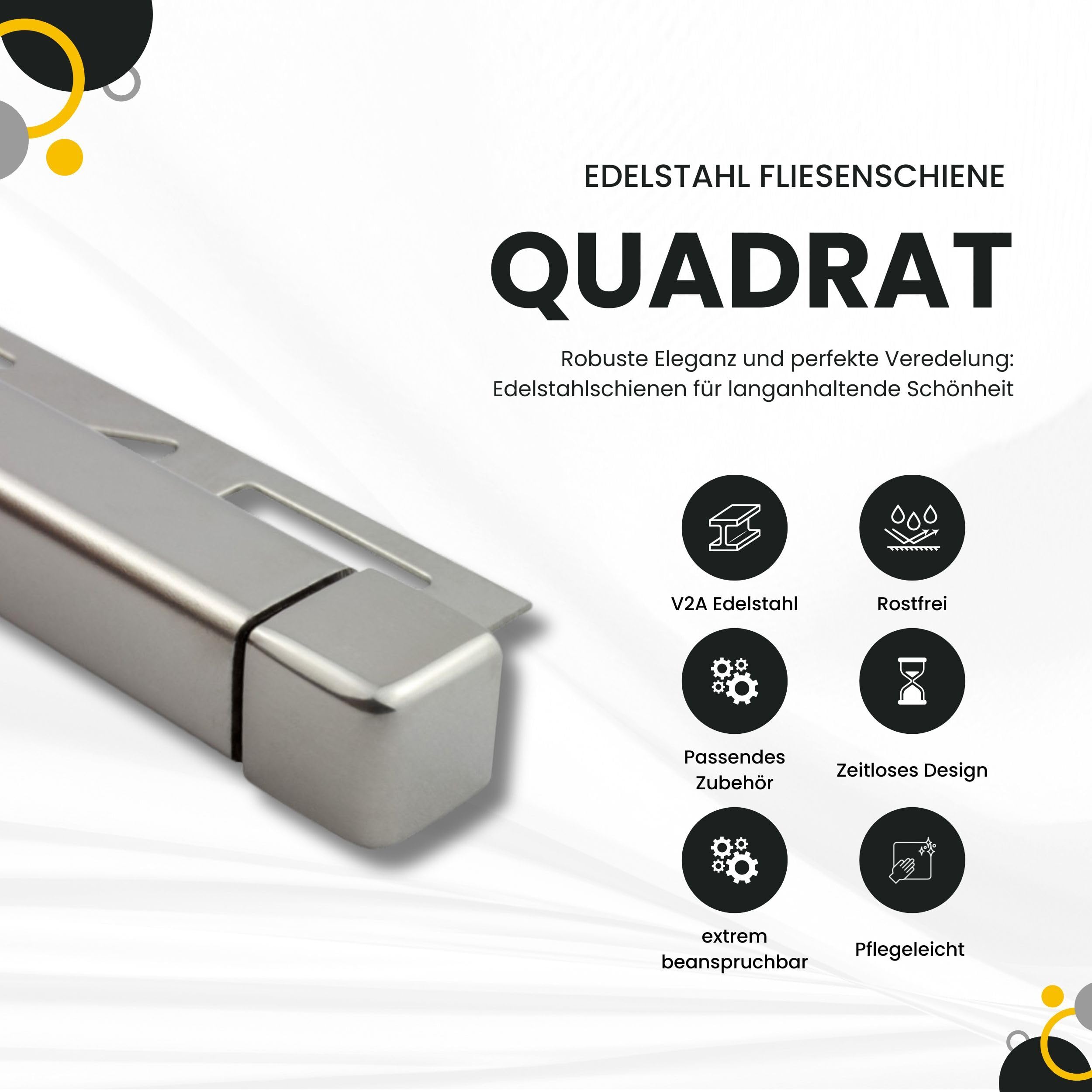 5x Quadrat-Profil Edelstahlschiene Fliesenschiene 2,5m 11mm glänzend