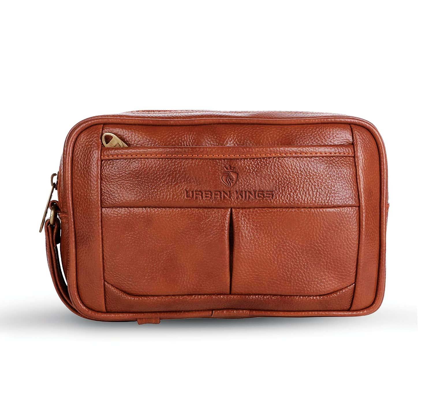 URBAN KINGS Faux Leather Cash Pouch/Money Carrying Pouch/Multipurpose Travel Pouch Leather Big Wrist Clutch Bags Business Bag,Document Carry Bag,Shop Bag, High-Capacity (TAN)