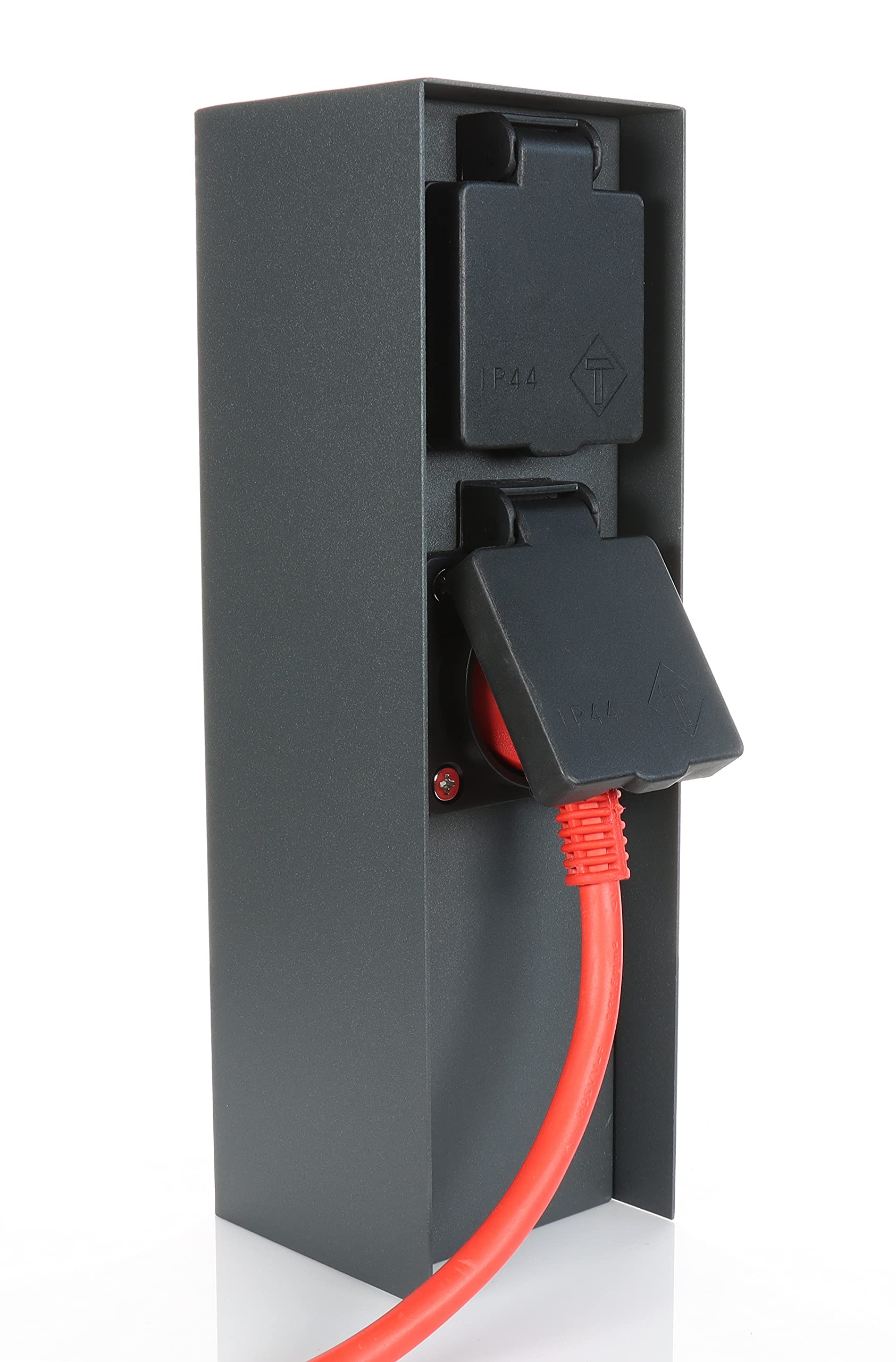BOLD 19011 Orio presa esterna da giardino con spina a 2 pieghe in antracite (colonna energetica IP44 | fino a 3680 Watt | angolare | 23 x 7 x 7 cm