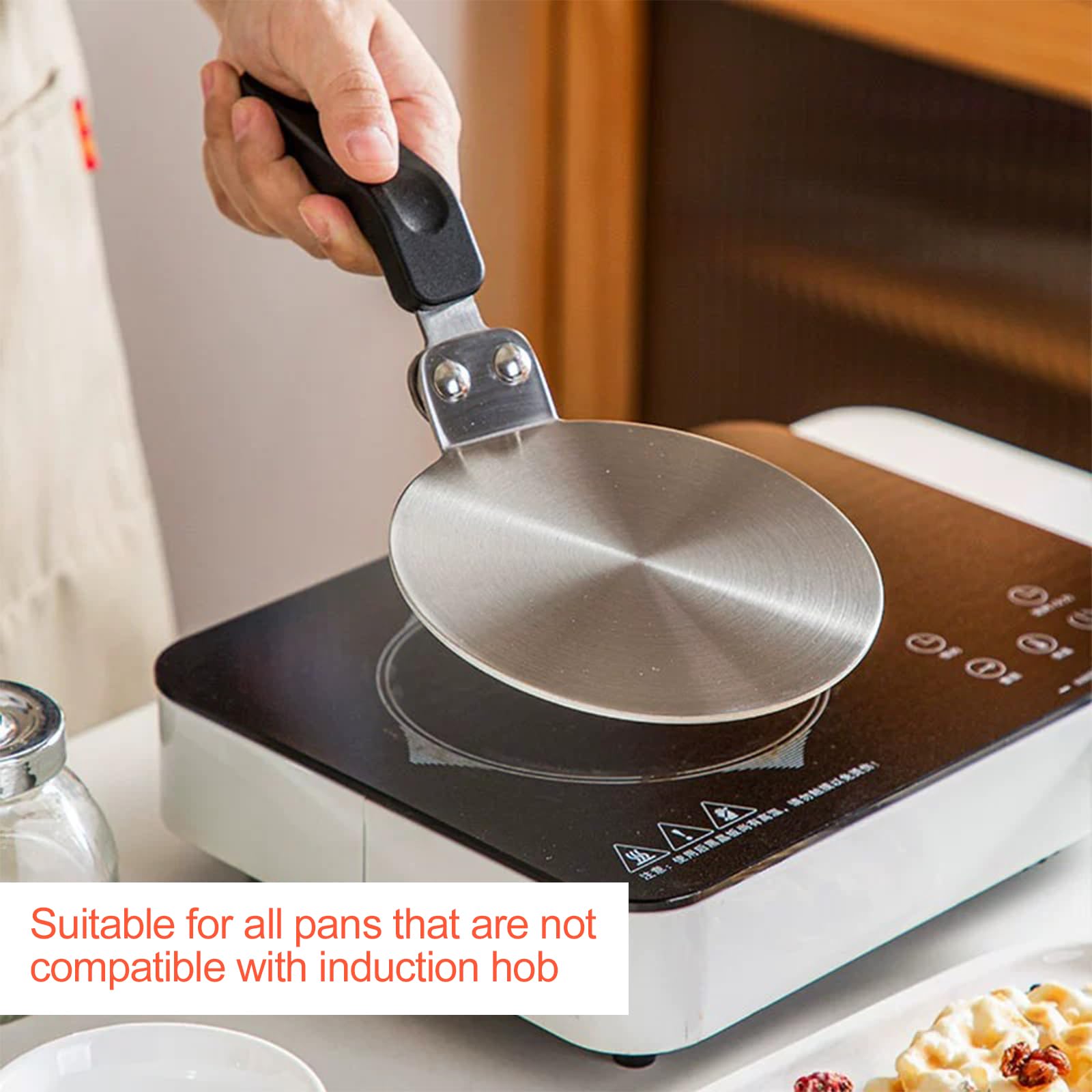 WinGluge Adaptador Inducción Cafetera, Difusor de Calor de Acero Inoxidable, Placa de Anillo con Mango Ergonómico, Disco de Relé Inducción para Sartenes de Vidrio Ollas de Cerámica y Otros Utensilios