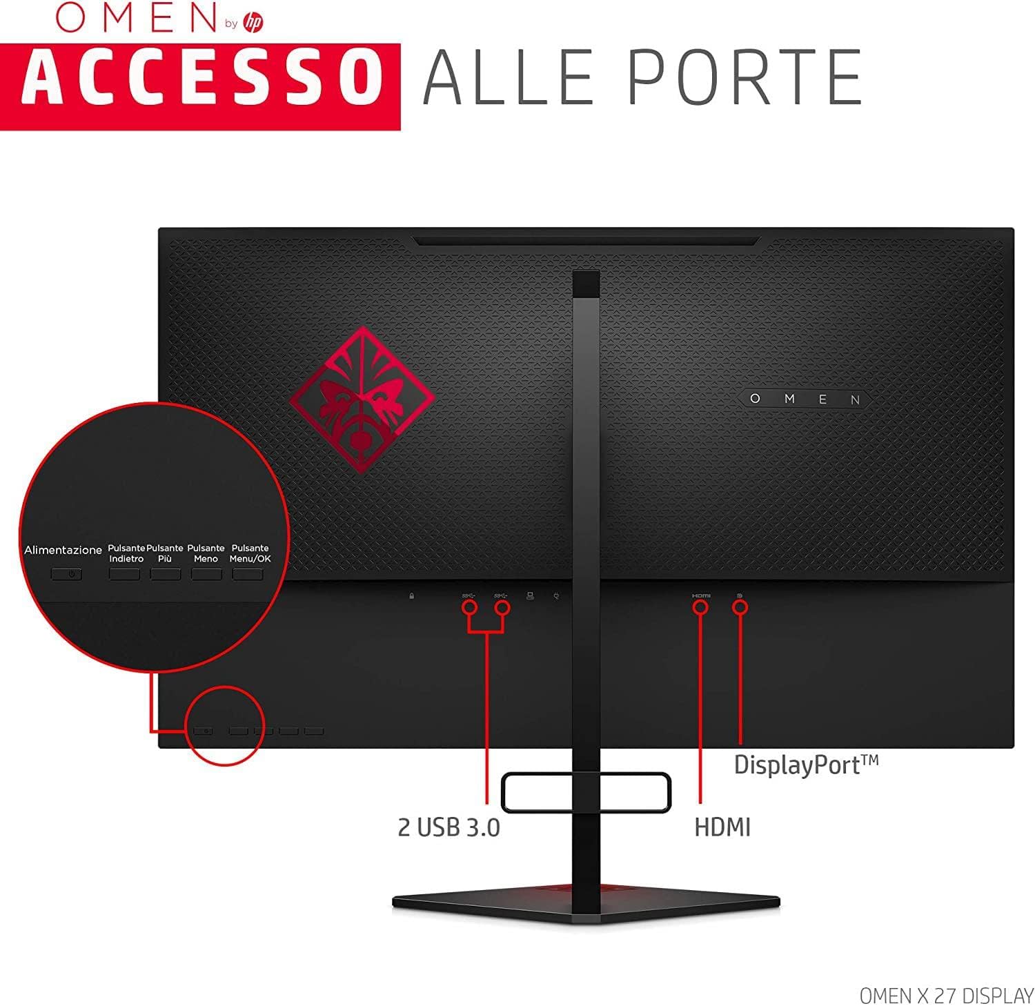 HP - Gaming OMEN X 27 Monitor, Schermo 27 QHD 2560 x 1440 TN, Tecnologia AMD FreeSync 2 HDR, Tempo Risposta 1 ms Overdrive, Frequenza 240 Hz, Regolabile Inclinazione e Altezza, Nero HP - Gaming OMEN X 27 Monitor, Schermo 27 QHD 2560 x 1440 TN, Tecnologia AMD FreeSync 2 HDR, Tempo Risposta 1 ms Overdrive, Frequenza 240 Hz, Regolabile Inclinazione e Altezza, Nero