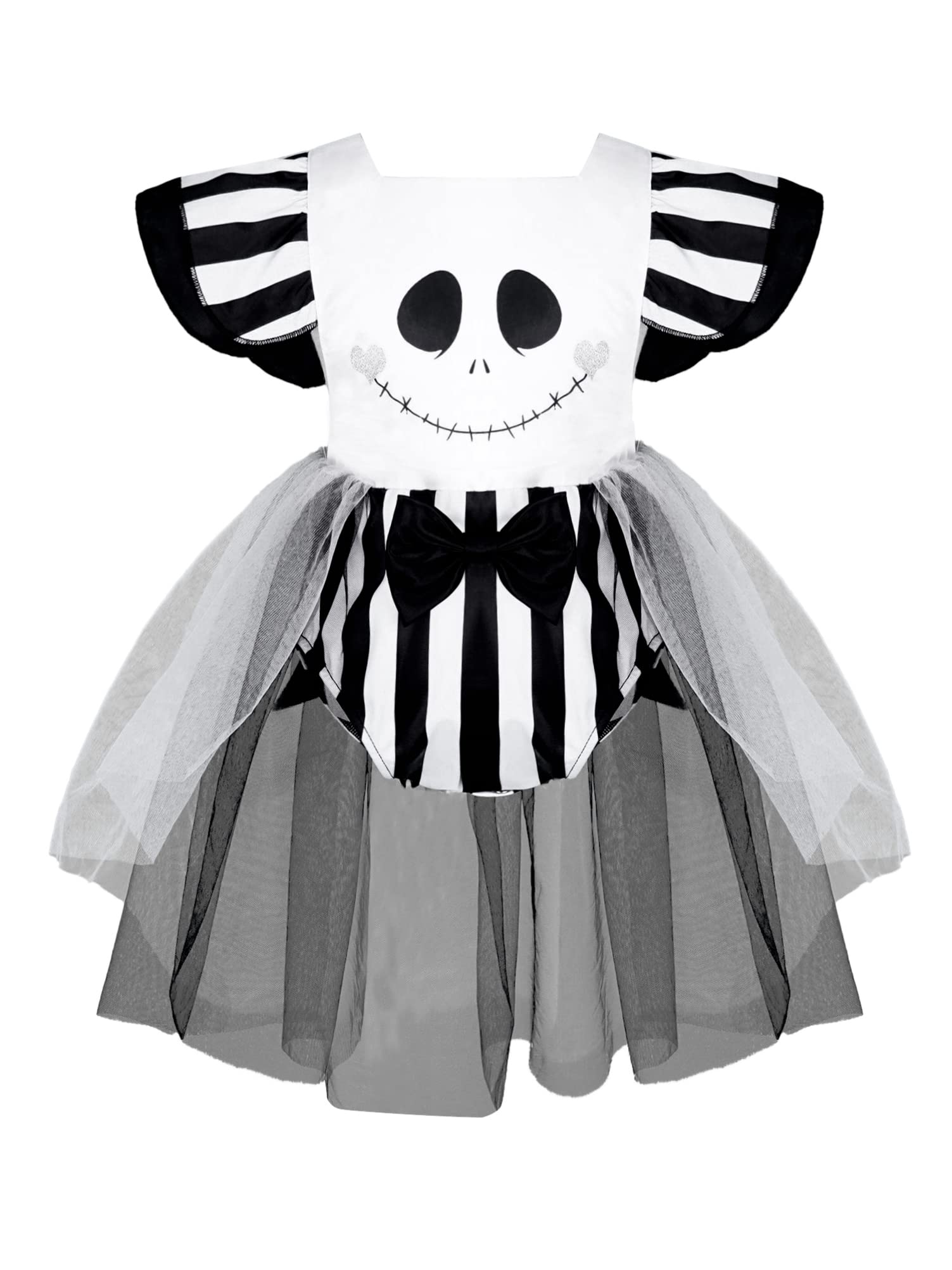 Alvivi Disfraz de Fantasma para Bebé Niñas Mameluco de Halloween con Tul Pelele de Fantasma con Cara de Calavera Cosplay de Esqueleto Murciélago Infantil