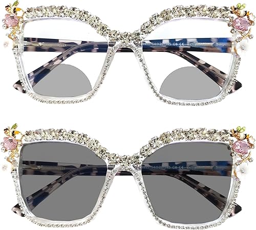 Gafas de lectura fotocrĂłmicas bifocales de transiciĂłn para mujer con diamantes de imitaciĂłn ojo de gato Gafas de lectura fotocrĂłmicas bifocales de transiciĂłn para mujer con diamantes de imitaciĂłn ojo de gato