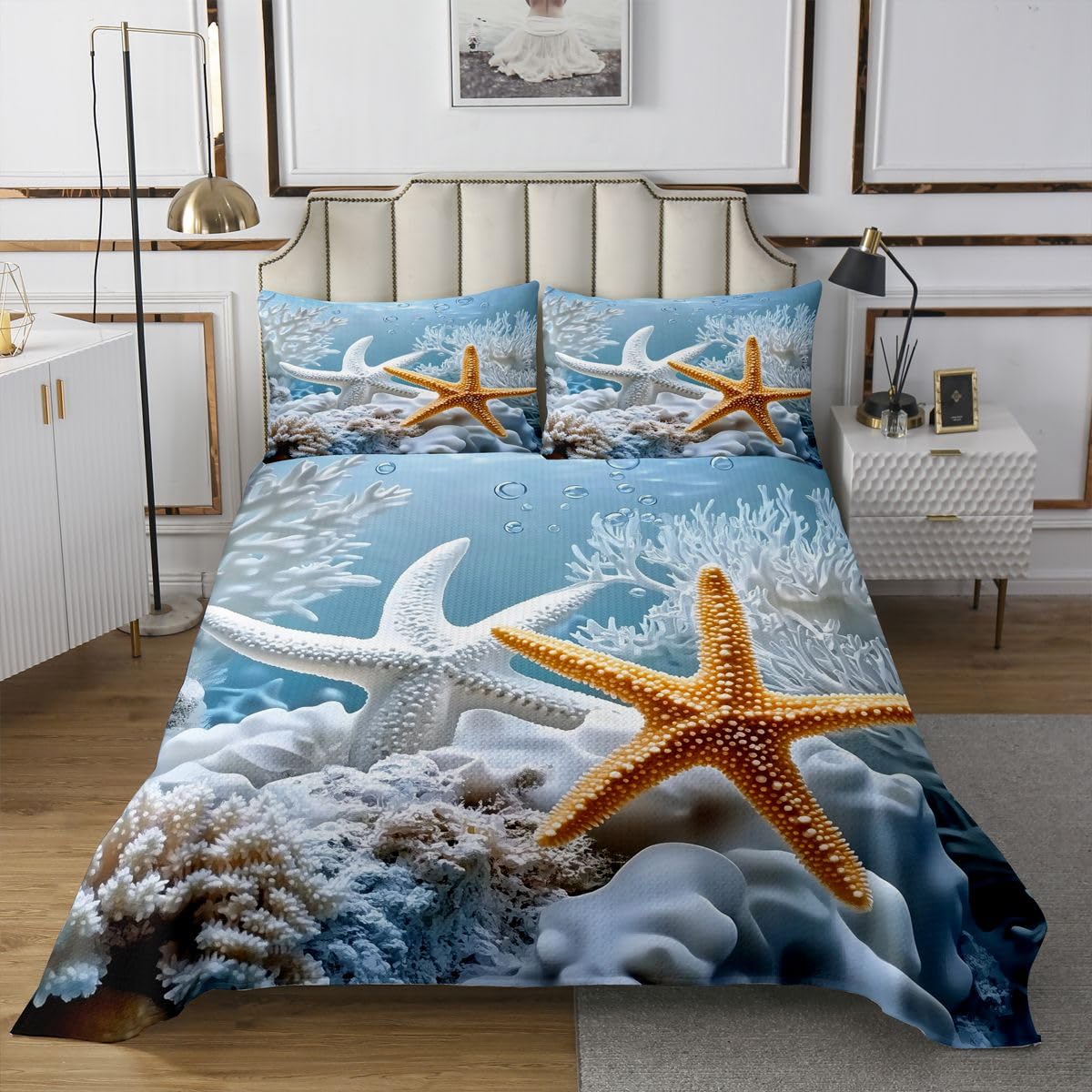 Colcha acolchada de algas marinas coral para renovar la decoración del dormitorio individual