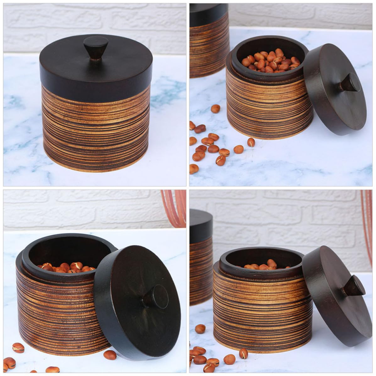 Mikikit Holz Teedose mit Luftdichtem Deckel Langlebiger Teebehälter zur Aufbewahrung von Losem Tee und Trockenware Dekorativer Vorratsbehälter für Küche und Wohnraum Nachhaltiger