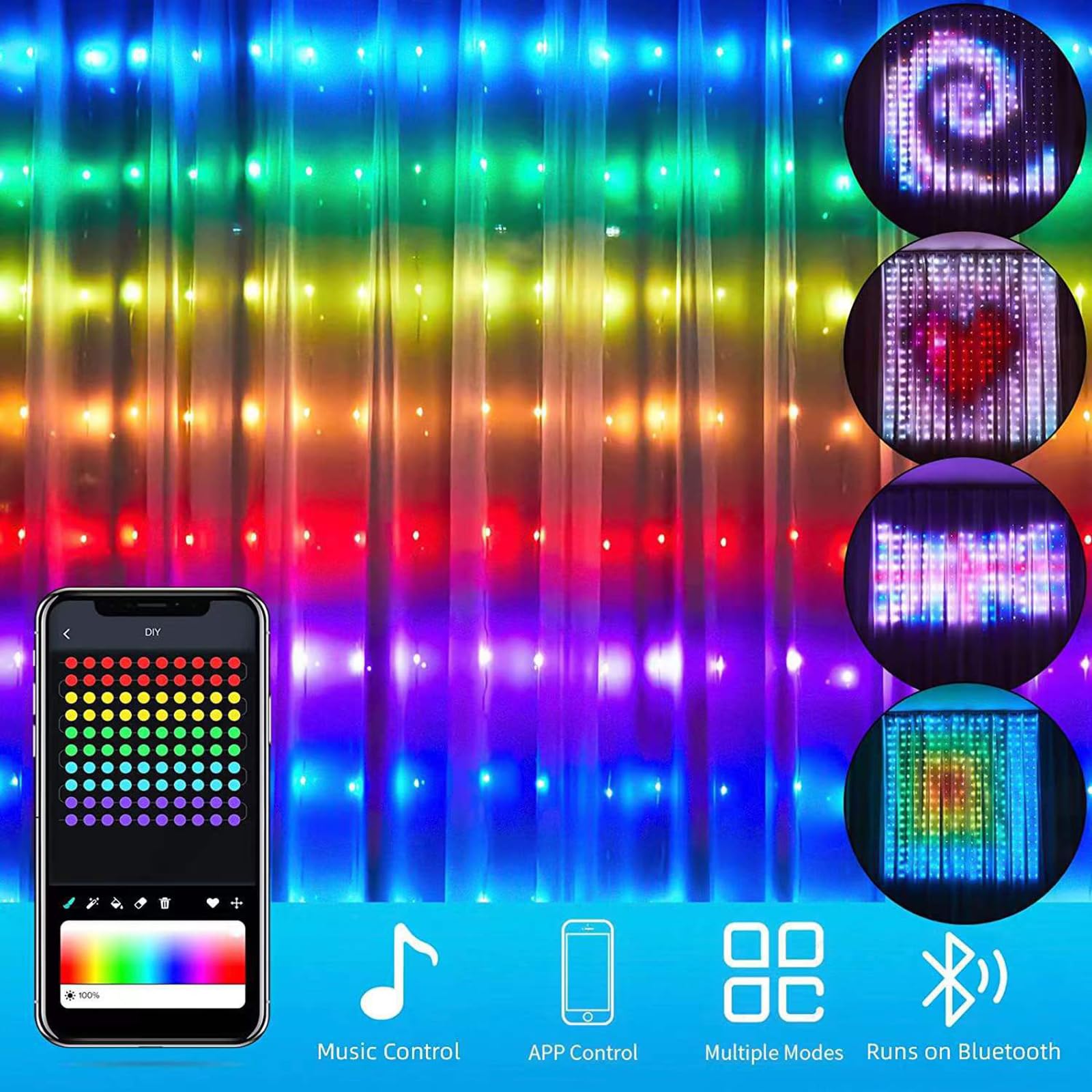 Inteligentne kurtyny świetlne, 400 diod LED z aplikacją i pilotem, dynamiczna zmiana koloru bajkowa girlanda żarówkowa, synchronizacja muzyki DIY do sypialni świąteczne dekoracje na Halloween