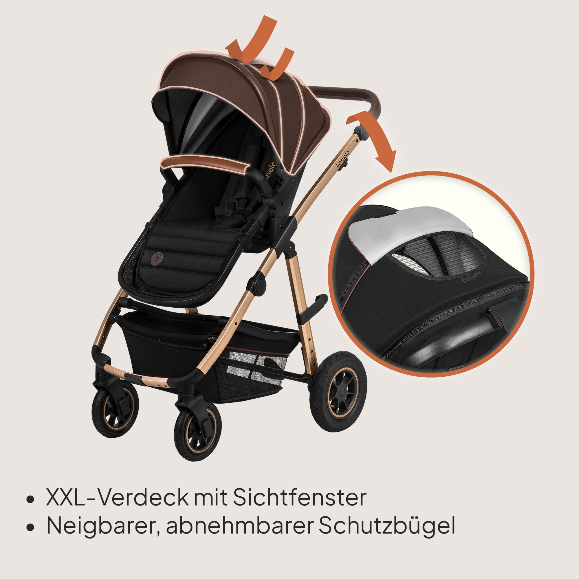 LIONELO Amber Kinderwagen 2 in 1 Kombikinderwagen, Kinderwagen Set | mit sportlichen Sitz und fester Babywanne, Tasche, Moskitonetz, Abdeckung Regenblatt (Grau)