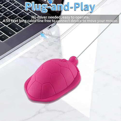 Miniatura 3 de Ratón con cable, lindo ratón de computadora con forma de tortuga de animal pequeño con cable de 4.59 pies, 3 botones, portátil, 2.4 GHz,