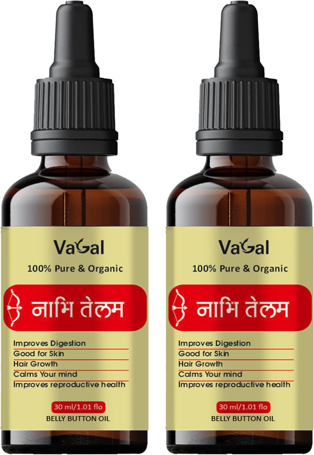 Vagal Original Nabhi Tailam 30ml (Pack of 2) | Ayurvedic Multi Benefit Pure Belly Button Oil for Skin, Hair, Health and Beauty | नाभि तेल 2 x 30ml