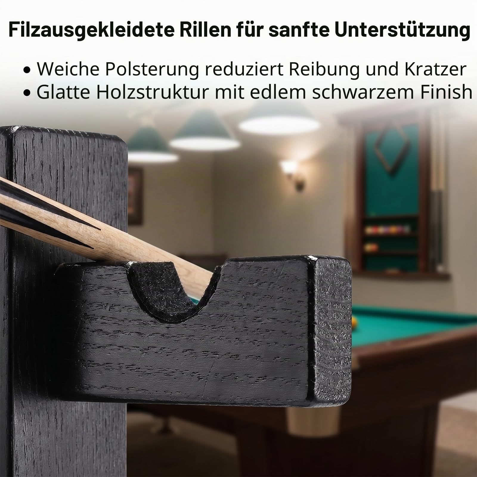 Wandhalterung für Billardstangen für Billardqueues | Massivholz, horizontale Anzeige und Aufbewahrung von 2 Billardschlägern an der Wand (1 Paar)