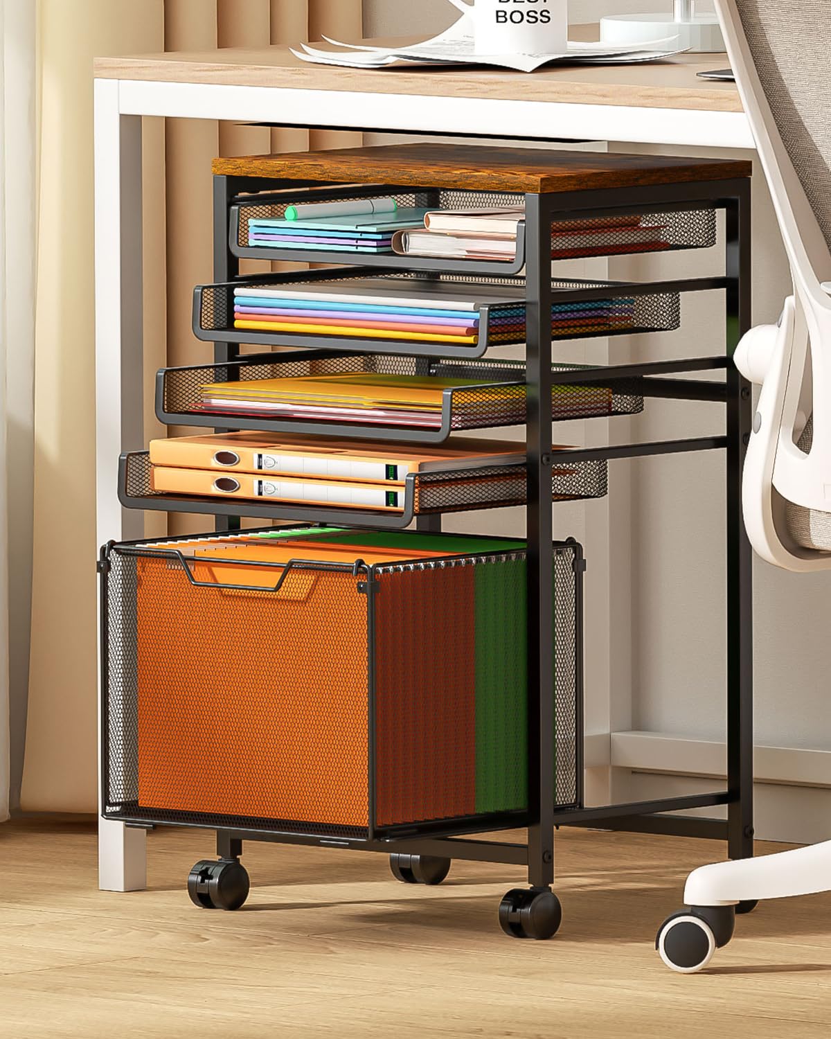 Feyejade Compact 5-Tier Rolling File Cart, Under Desk Metal Filing Cabinet