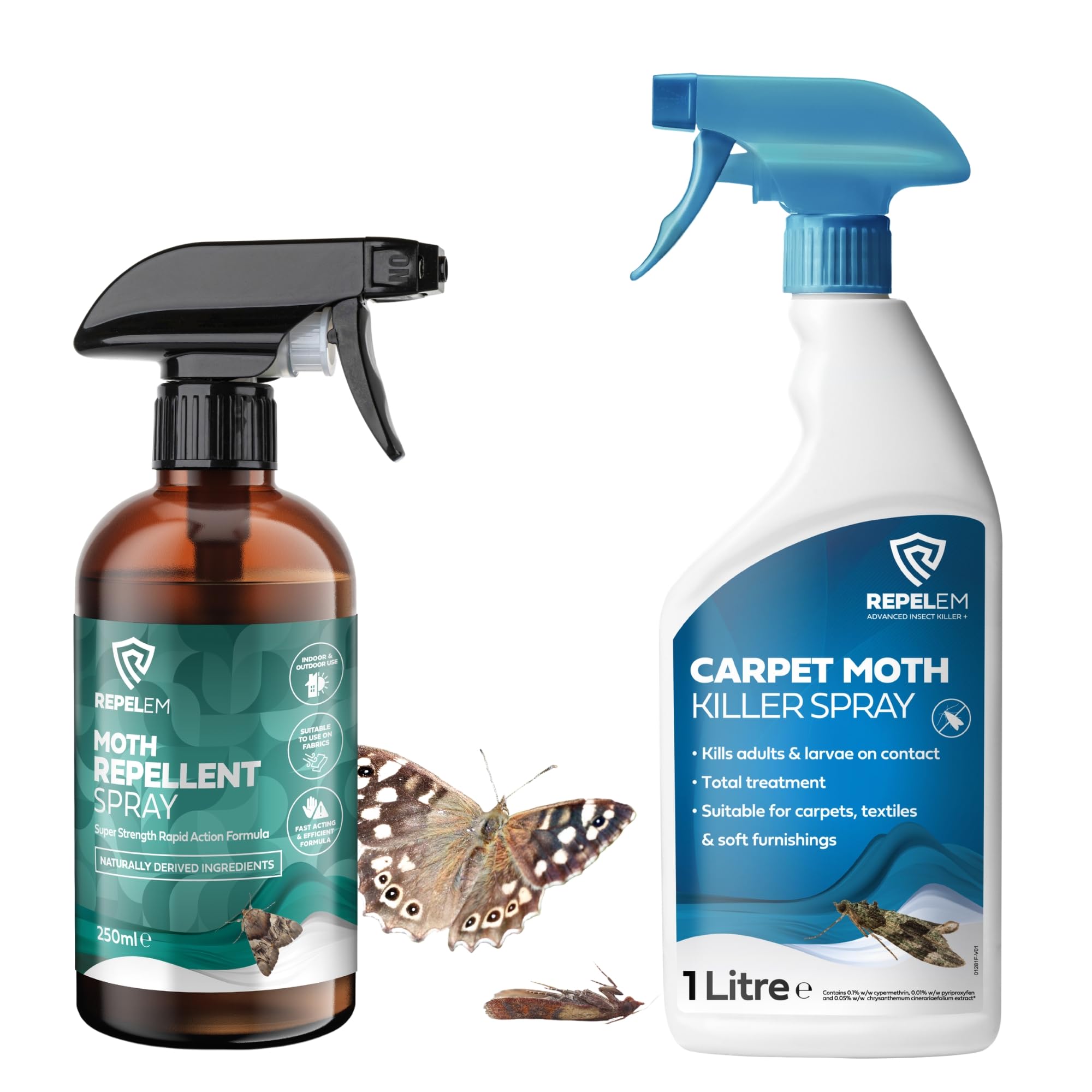 REPELEM Carpet Moth Killer Spray - 1L Carpet Moth Killer with 250ml Natural Repellent, Kills Moths at All Life Stages, Non-Staining Professional Strength Carpet Insect Killer, 3 Months Protection
