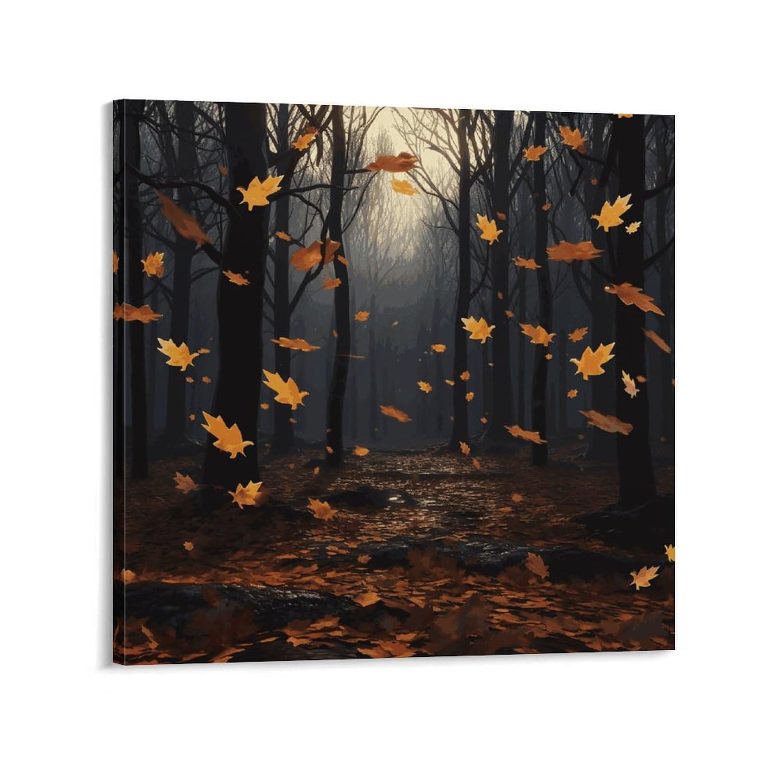 KLOPH There Are Many Autumn Leaves Falling in The Forest Canvas Wall Art for Living Room 08x8inch Modern Artwork Painting for Bathroom Hanging Canvas Prints Aesthetic Wallart for Bedroom Kitchen Of