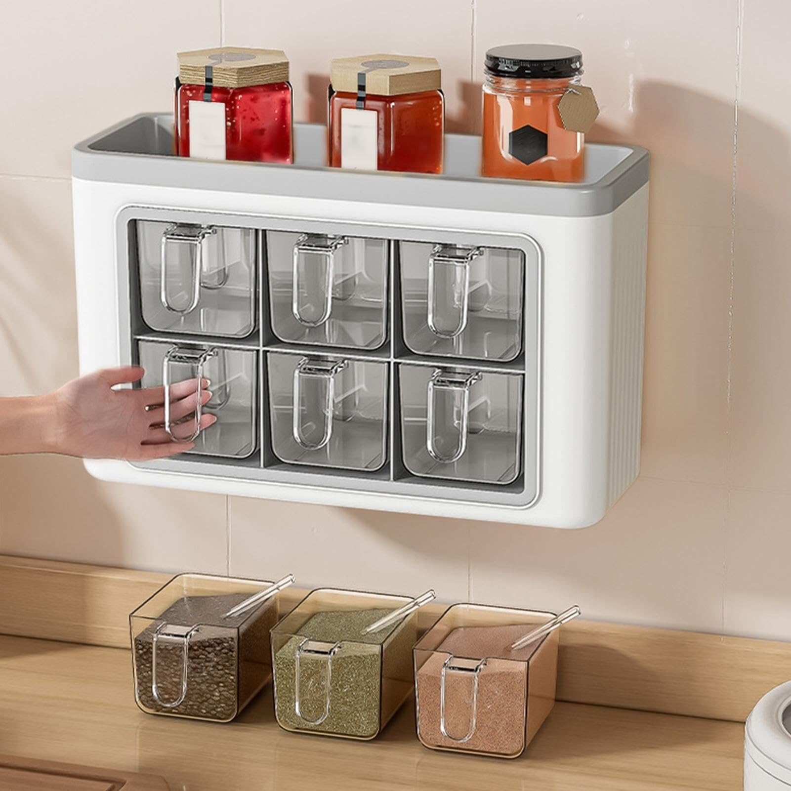 Porta Spezie Da Cucina - Porta Spezie Da Parete, Scatola Adesiva For Spezie | Contenitore Trasparente For Sale E Zucchero, Contenitore Ajinomoto, Porta Spezie Portatile Con