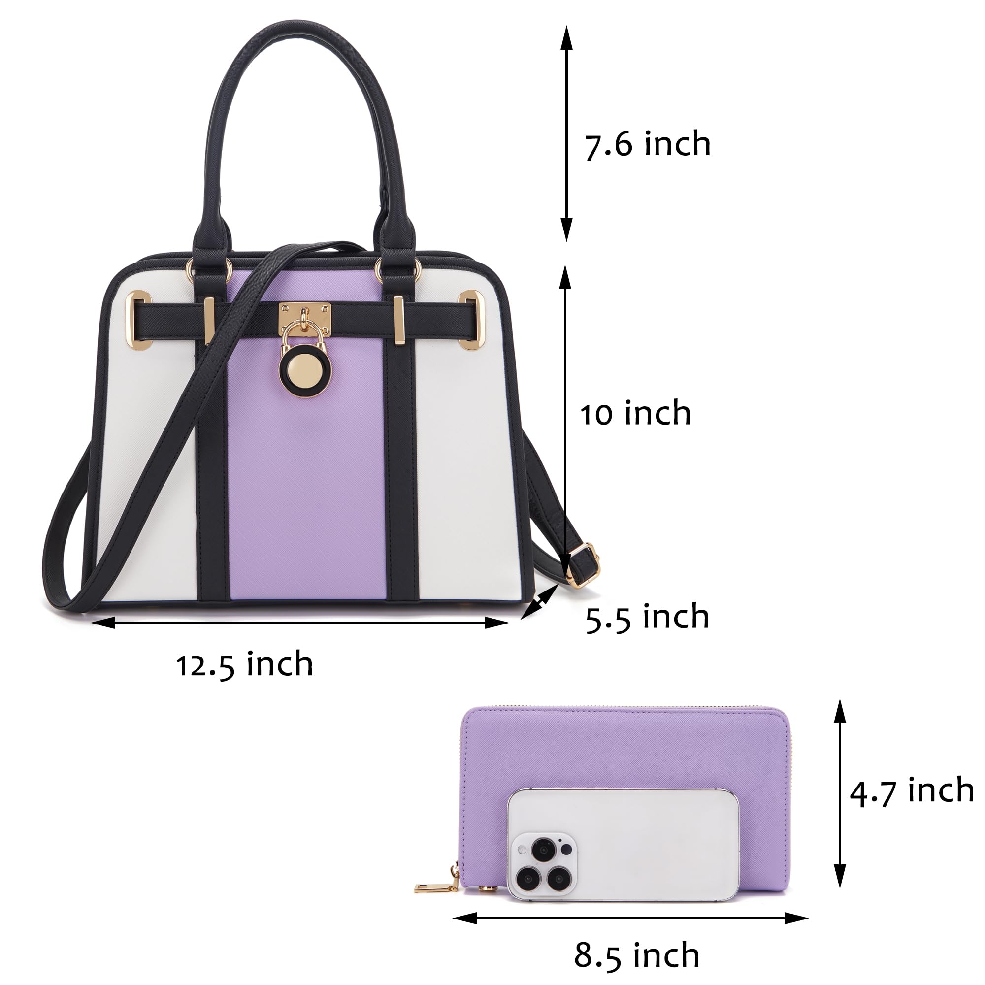 Handbags Sets For Women Shoulder Bags Top Handle Work Satchel Tote Purses Set With Matching Wallet 2pcs: A635-2pcs/Set Whitelavender