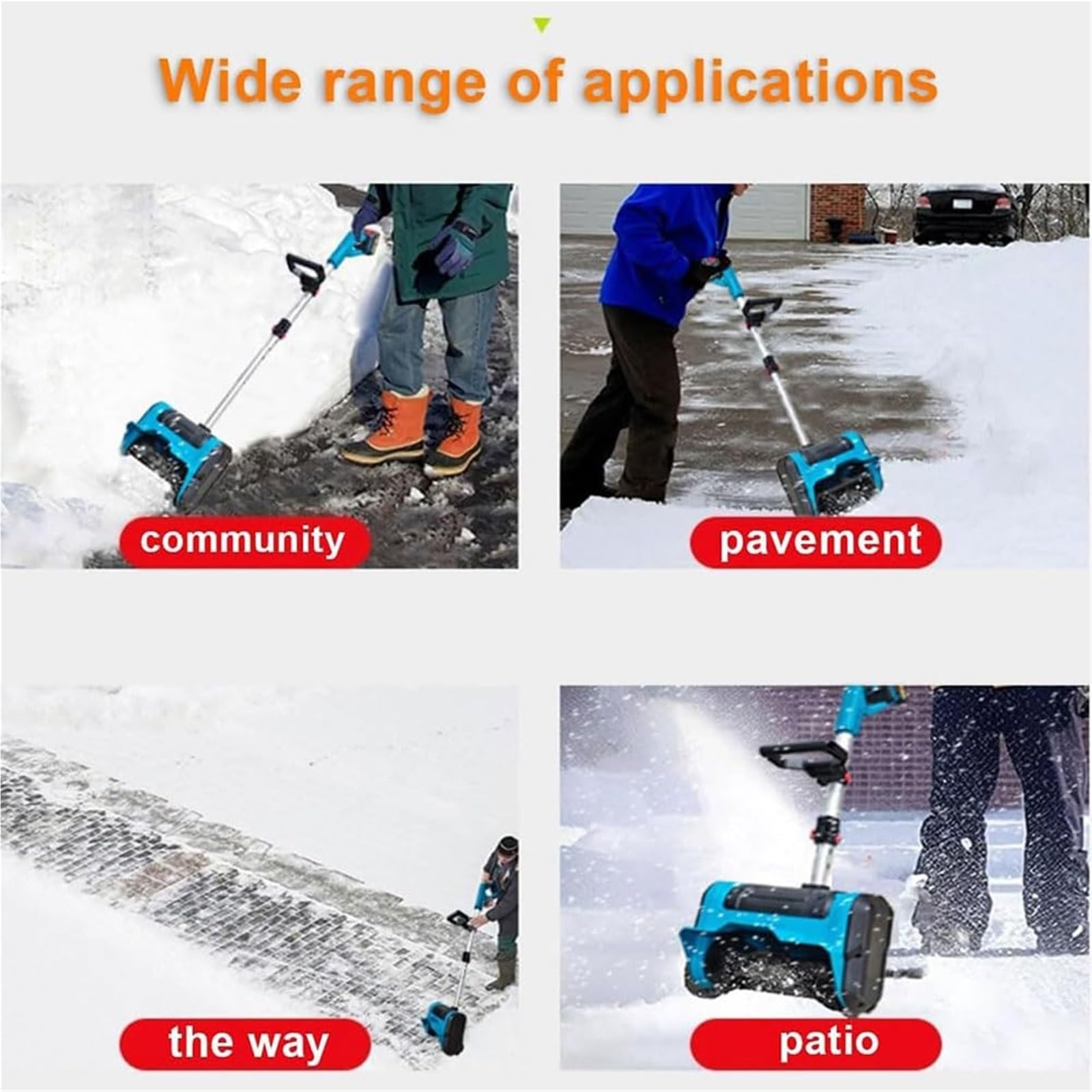 Spazzaneve elettrico, pala da neve a batteria da 1500 W con guanti, impugnatura regolabile da 37-51 pollici, spazzaneve automatico alimentato a batteria da 3,0 Ah, spazzaneve a mano for patio, strada
