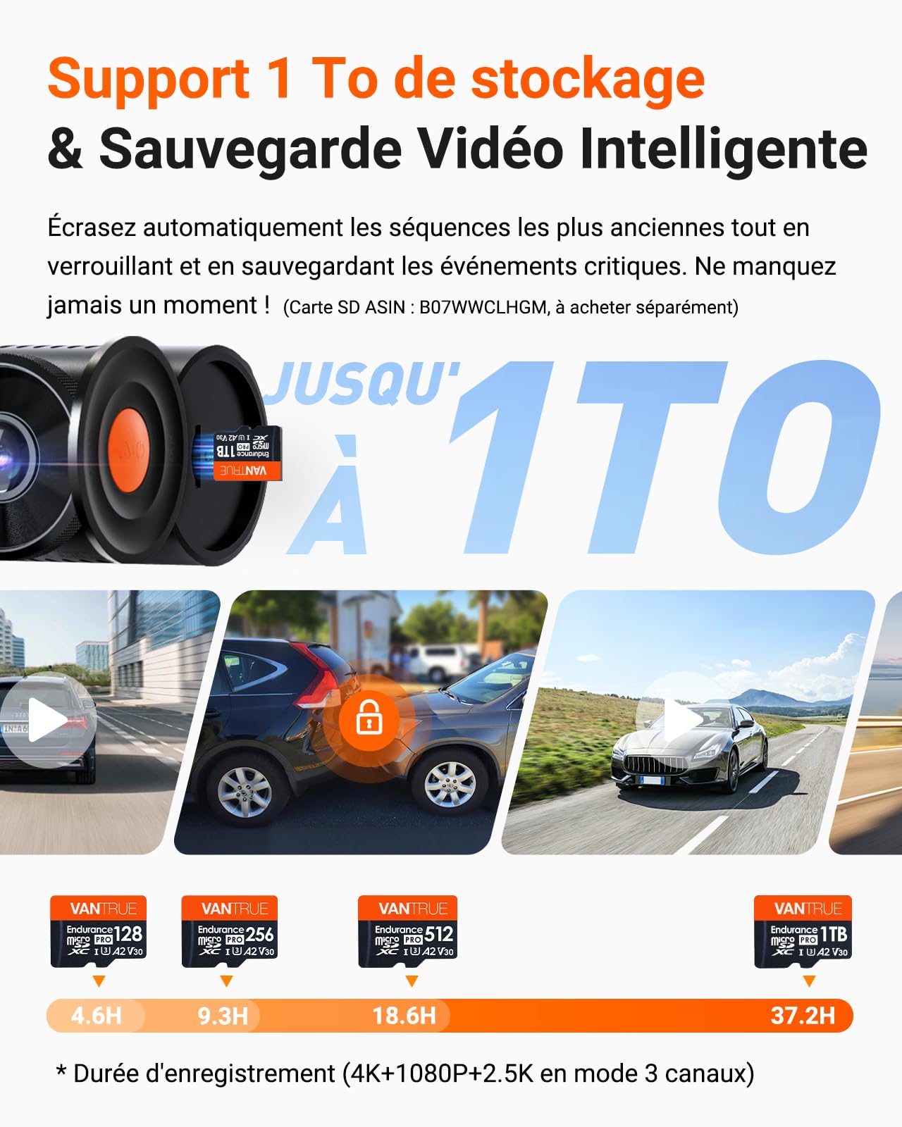 VANTRUE N4 Pro S 3 STARVIS 2 Dashcma Voiture 4K+ 1080P+ 1440P 5GHz WiFi PlatePix™ Caméra embarquée Infrarouge GPS 360°HDR Mode Parking Tampon,Commande Vocale en français, LTE Optionel, Max 1To