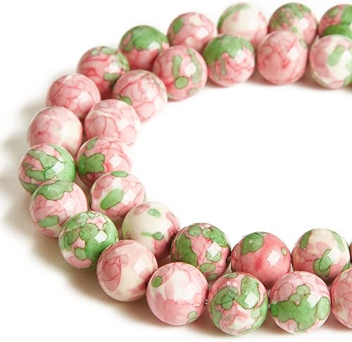 45 cuentas de flores de lluvia verde y roja de 0.315 pulgadas (0.315 in), cuentas de piedras preciosas naturales redondas sueltas para