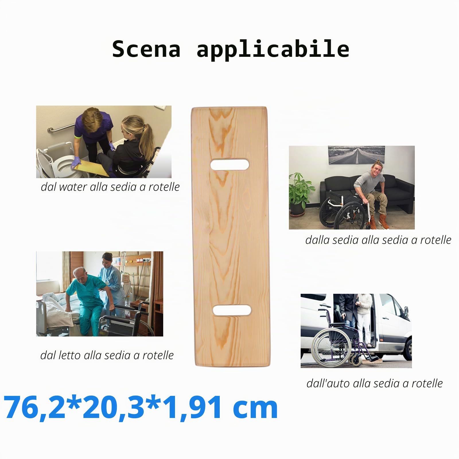 Tavola di trasferimento scorrevole con manici, realizzata in legno resistente, aiuto per la mobilità per anziani e disabili, capacità di carico fino a 226,8 kg, 24 x 8 x 0,75 cm