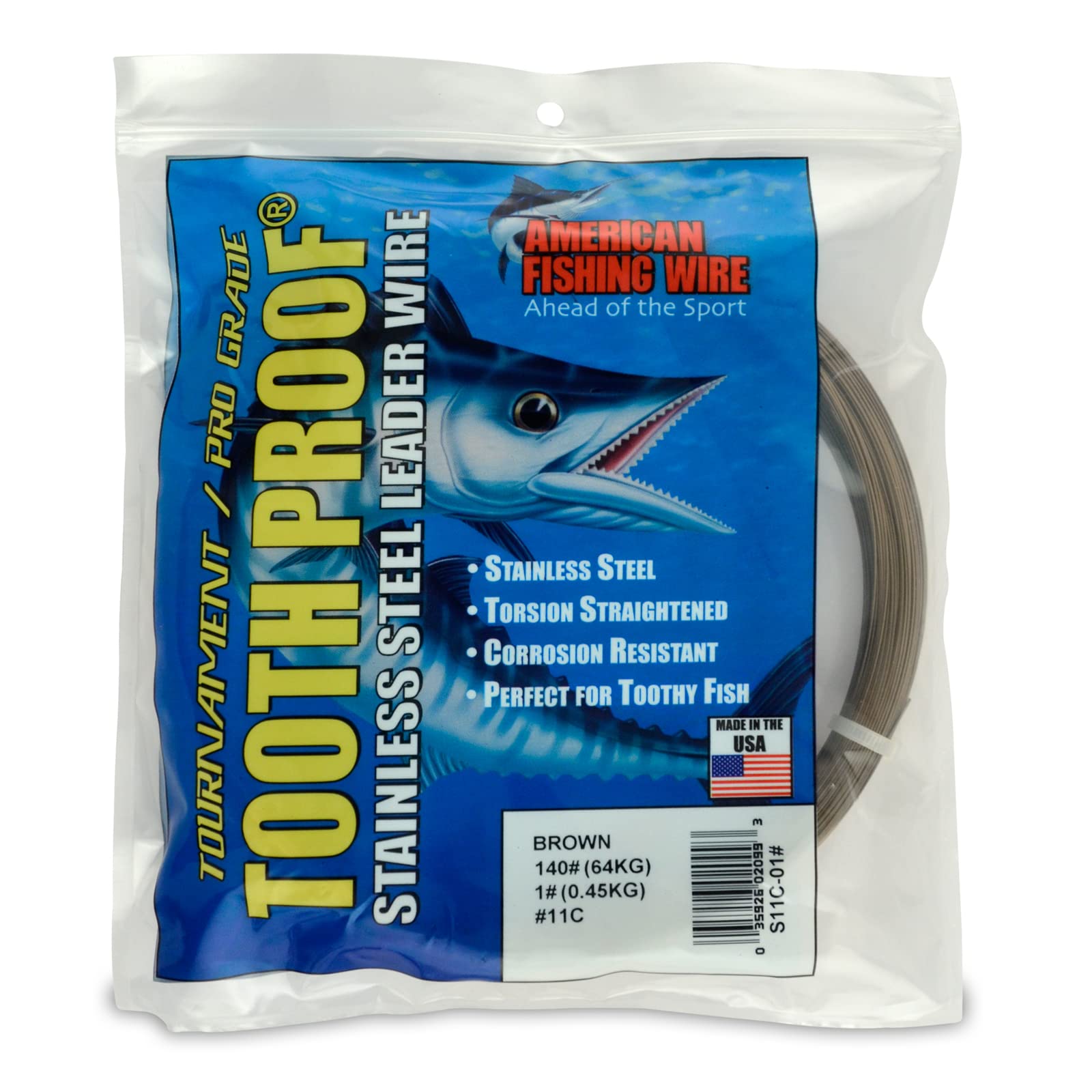 American Fishing Wire Tooth Proof Stainless Steel Single Strand Leader Wire, Size 11, Camo Brown Color, 140 Pound Test, 1 Pound Coil — image 1