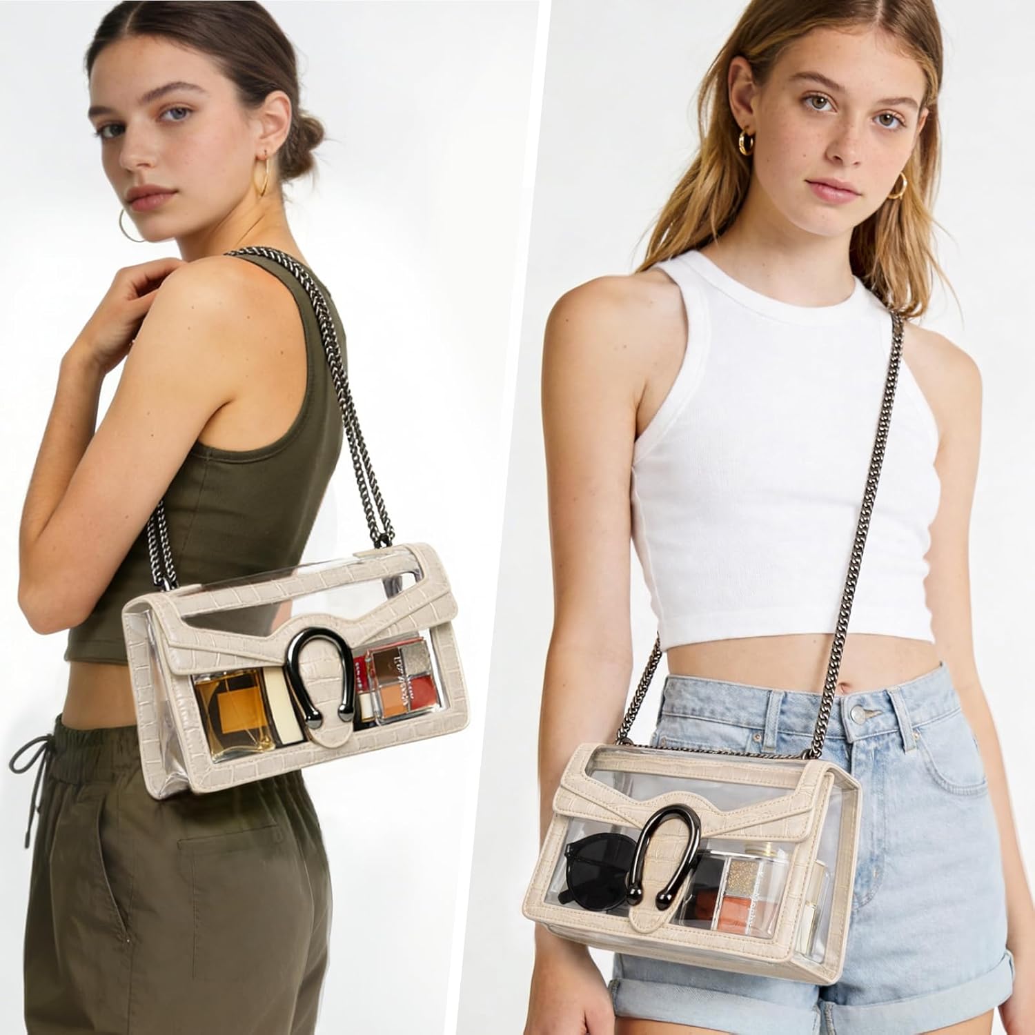 Joryin Women's Stadium Approved Crossbody Bag for Women, Small Clear Bag Shoudler Purse with Chain Strap - Image 2