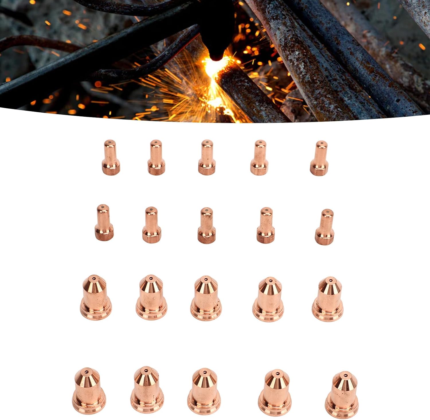 20Pcs Plasma Electrode Tip 52558 51311 P1.3, Brass Electrode Nozzle Set with 10 each for PT80 IPT 80 PTM 80 Cutter Torch