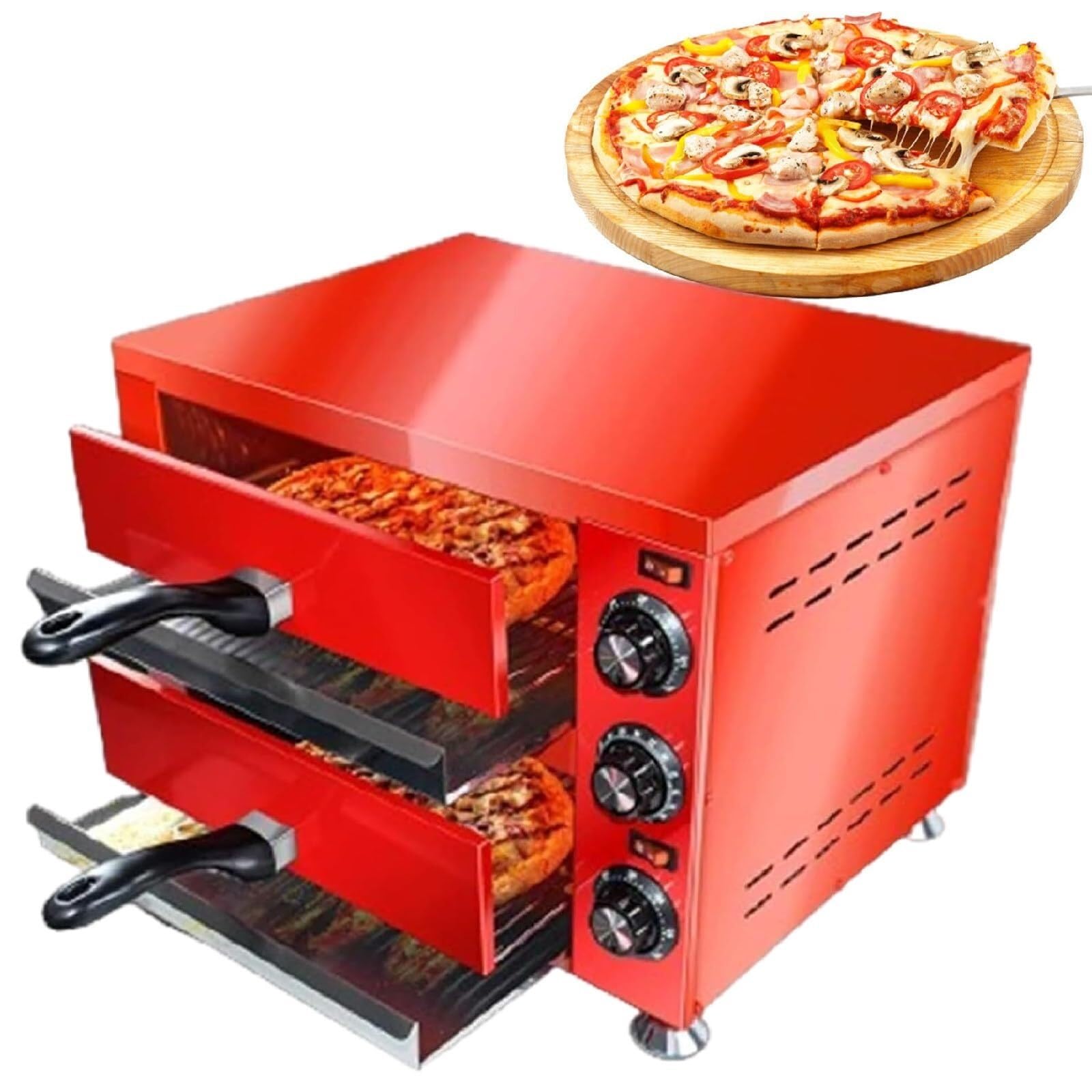 Commercial Double Deck 12 inch Countertop Electric Pizza Oven, Multipurpose Indoor Pizza Oven for Restaurant use(110V)