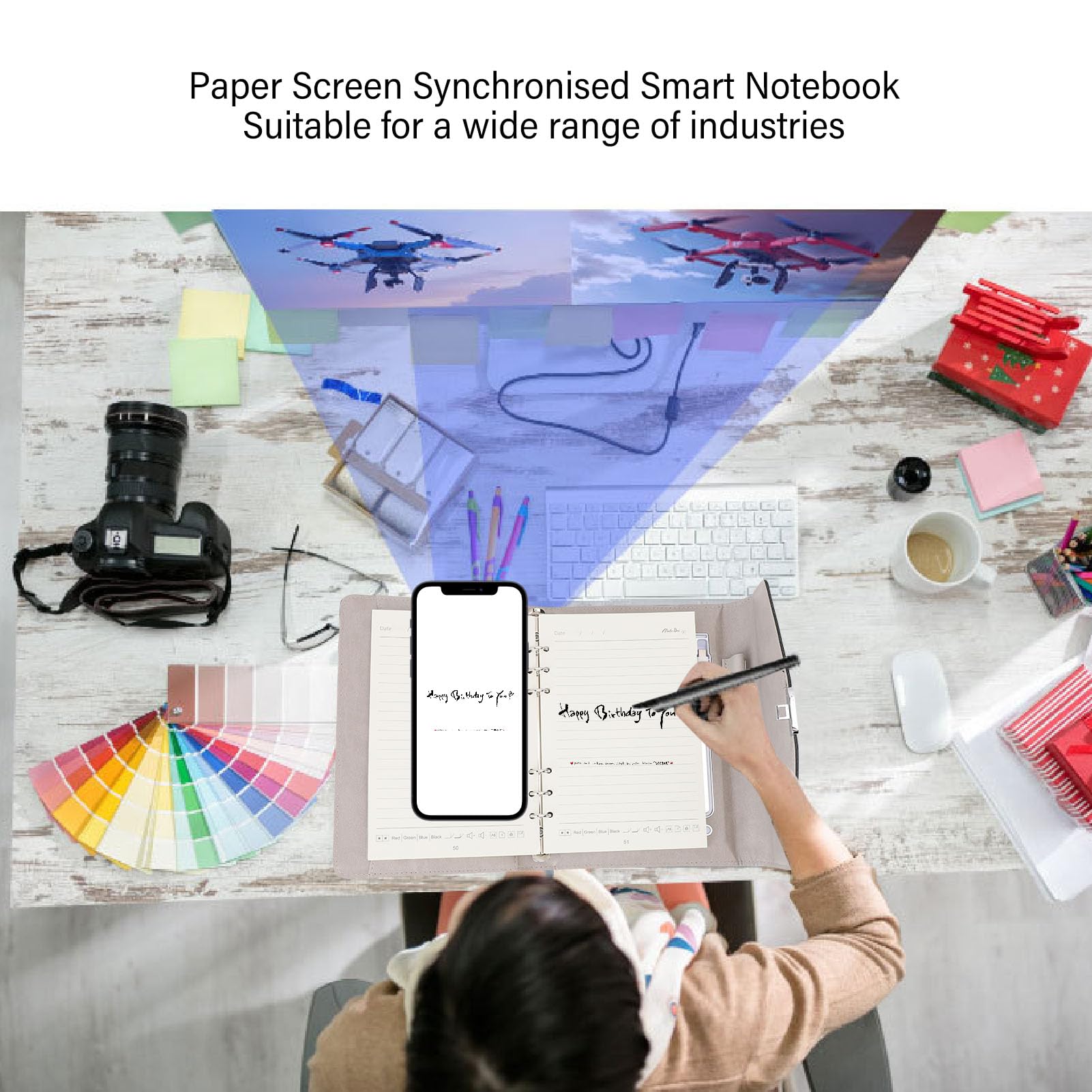 Conjunto de Cuaderno con Bolígrafo Inteligente, Cuaderno Digital con Carga Inalámbrica, Cuaderno de Notas con Sincronización en Tiempo Real, Transcripción de Voz Ai, Desbloqueo