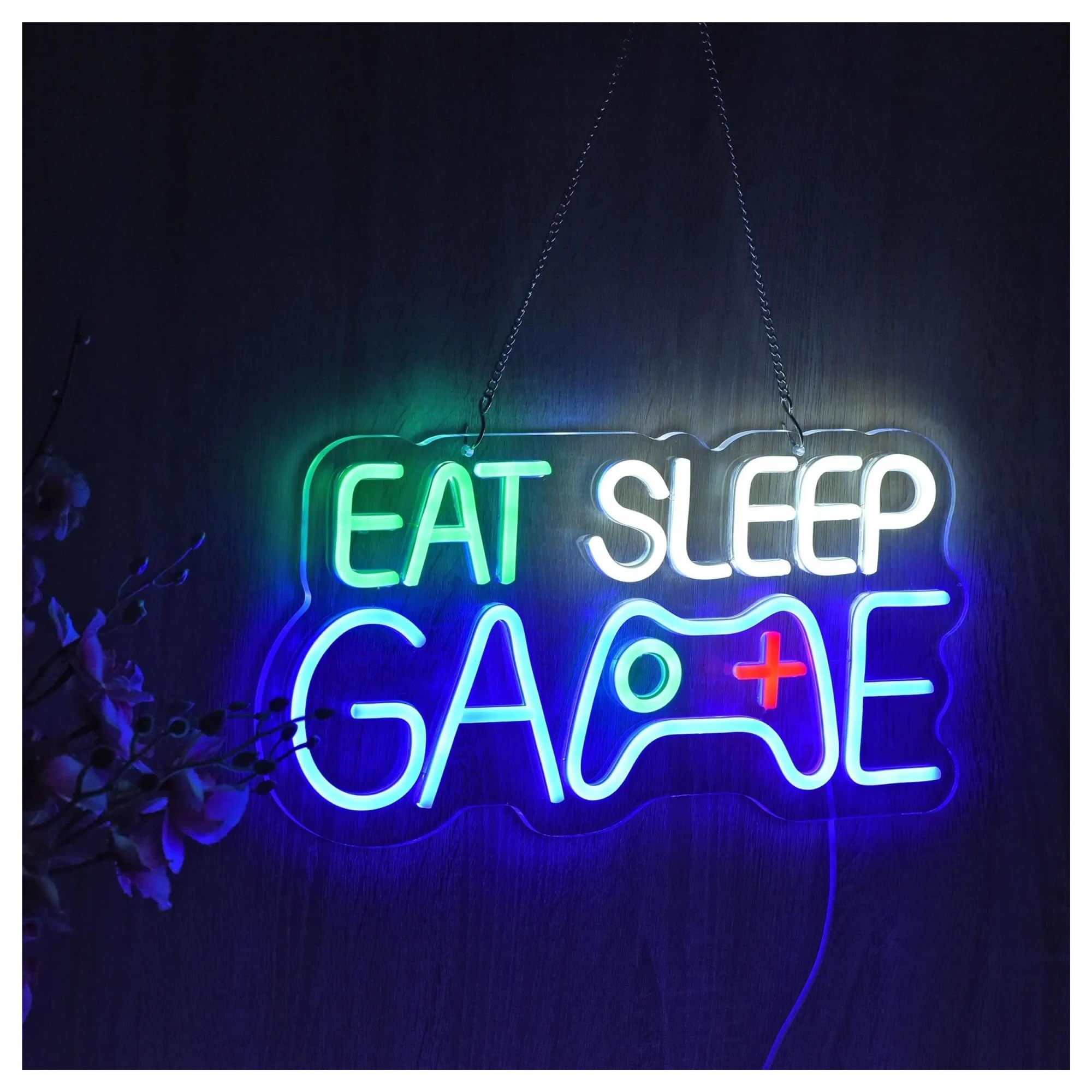 Luces de neón Letrero De Neón Con Luz Para Gamepad Eat Sleep Game Para Habitación De Gamer, Lámpara De Noche LED, Decoración De Pared 41.91cm×20.32cm