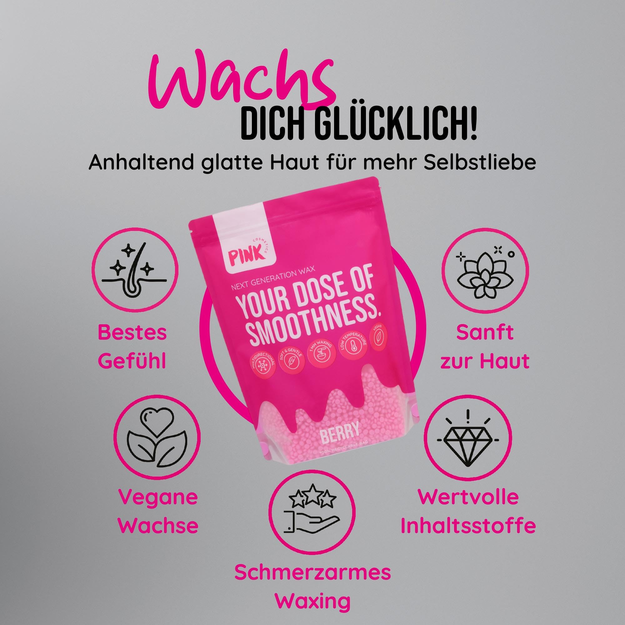 Next Generation Wax Berry Bomb Wachsperlen (800 g) – Premium Wachs geeignet für sensible Haut – Veganes Waxing ohne Vliesstreifen, Haarentfernung ab 1 mm Haarlänge, Brazilian Waxing