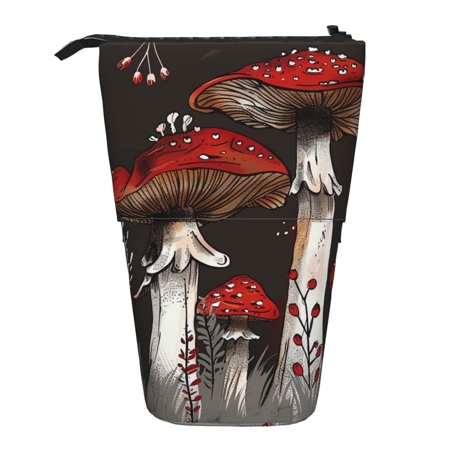 JKSEEPYN Telescopic Pencil Case Pen Bag, Red Mushrooms 1 Prints Cute Pencil Organizer, Portable Pencil Bag for School Office Travel