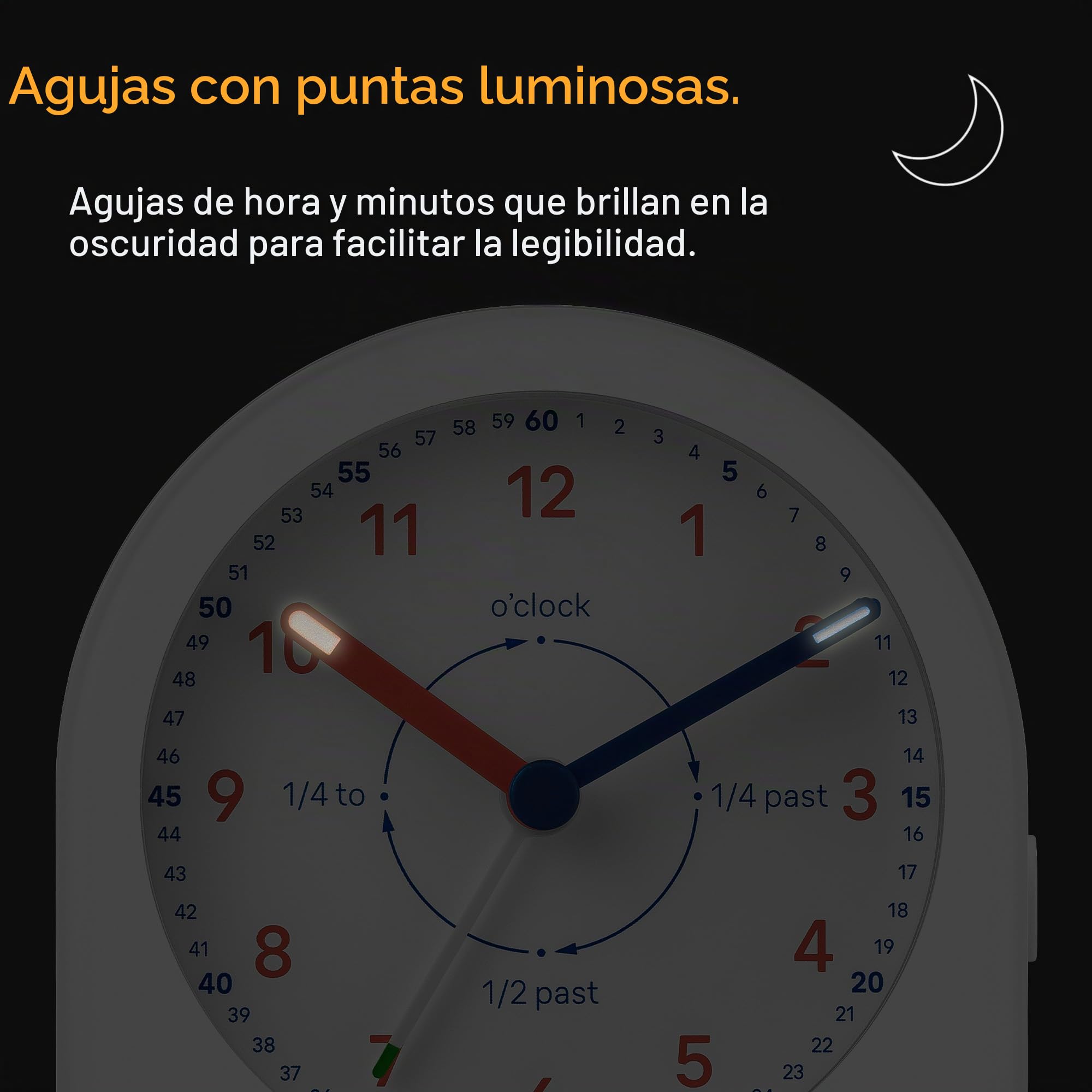 Braun Reloj Despertador de Aprendizaje analógico retroiluminación Continua y de suspensión, manecillas silenciosas, Esfera fácil de Leer, Alarma Sonora in Crescendo en Blanco, Modelo BC22TW.