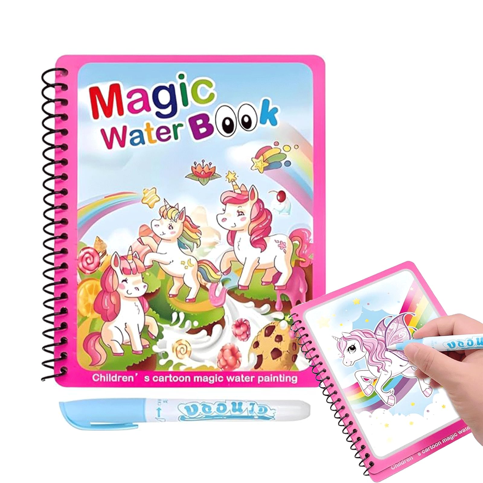 LEMONSTONE Wassermalbuch mit Wasserstifte, Wiederverwendbares Magisches Malbücher Water Colouring Book, Kreatives Water Coloring, Water Wow Malbuch,Wasser Malbuch Doodle für Kinder Geschenke (Einhorn)