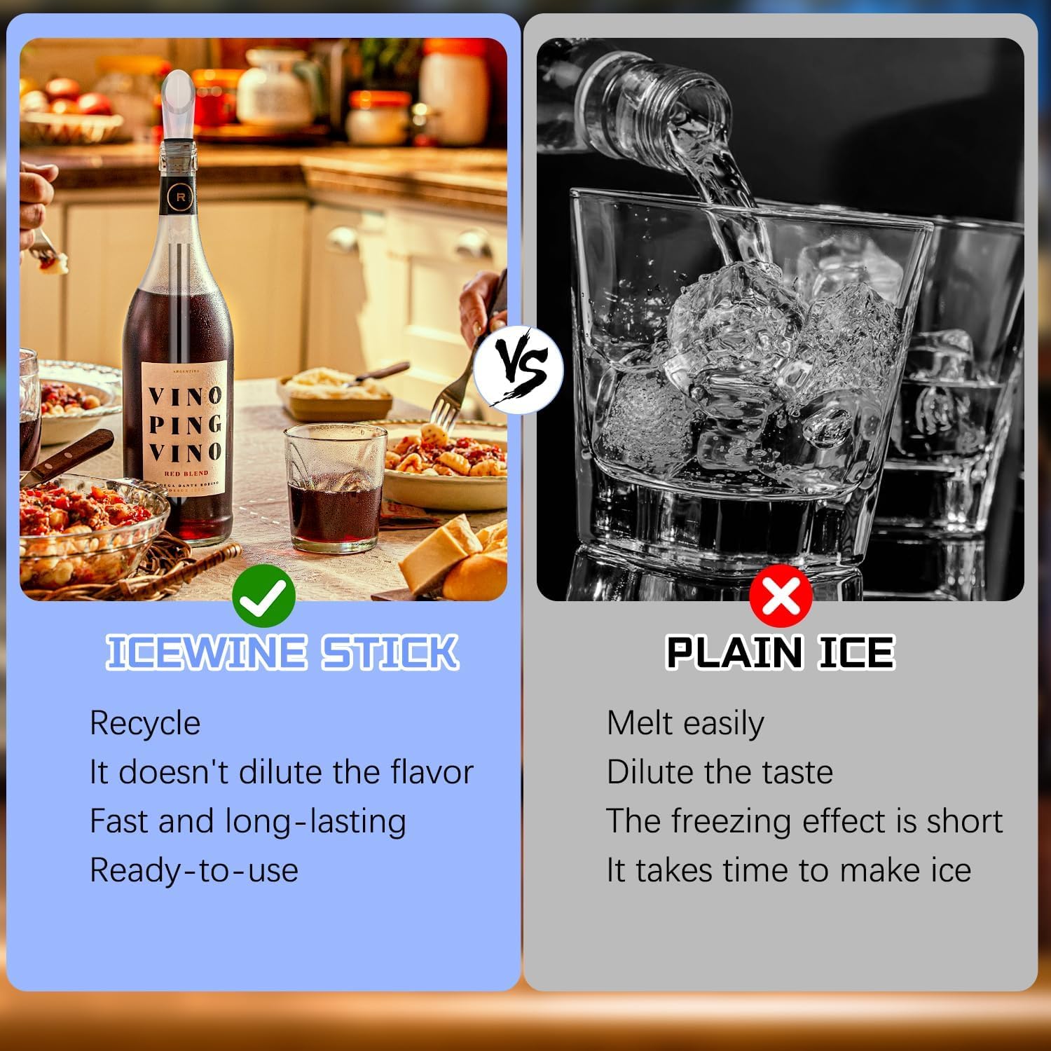 3-in-1 Stainless Steel Wine Bottle Cooler Stick, for Chilling and Aerating Wine