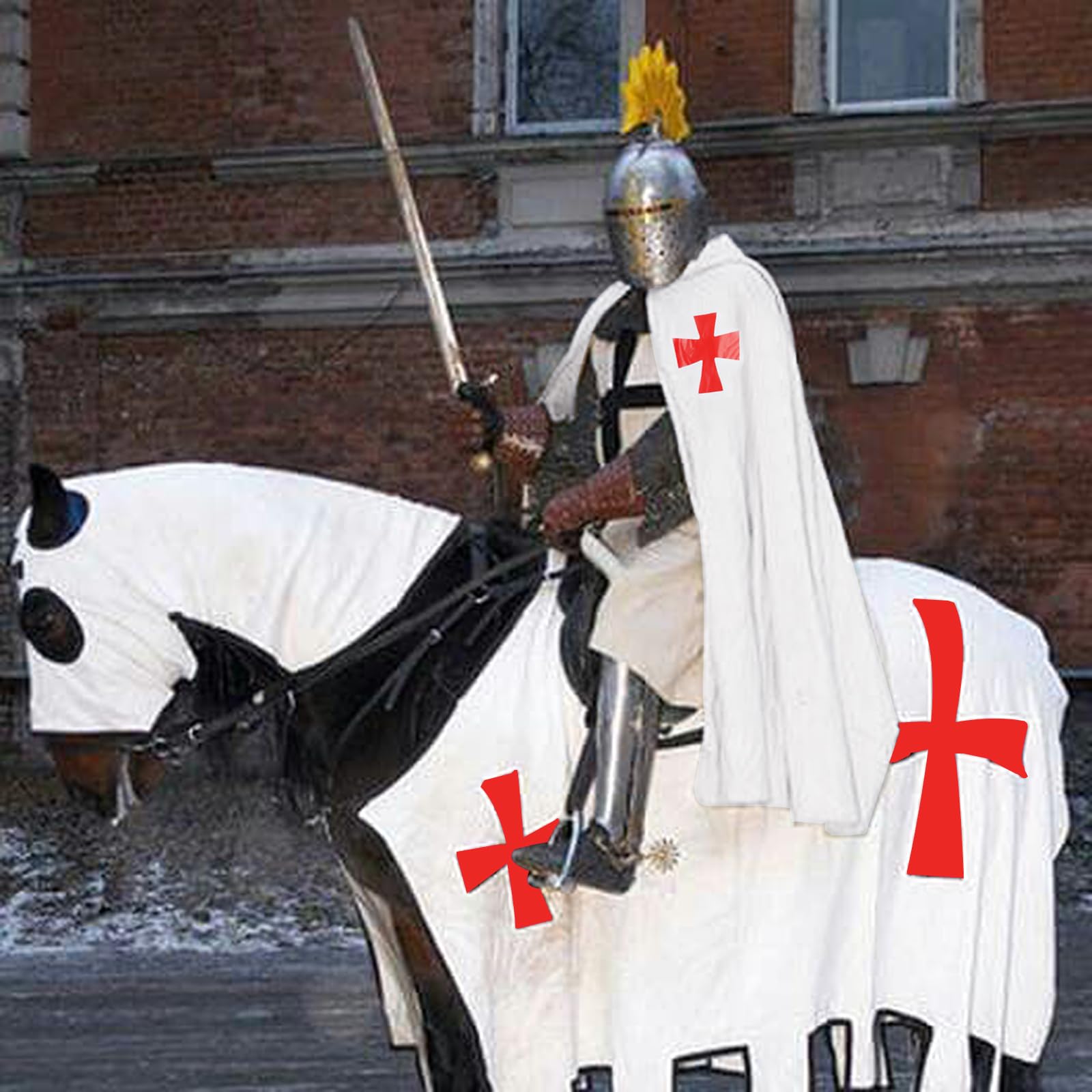 Mittelalter Ritter Umhang mit Kapuze Kostüm Tempelritter Kreuzritter Umhang Fasching Cospaly LARP Tempel Hospitaller Mantel Cloak mit Kreuz，Verkleidung Damen Herren