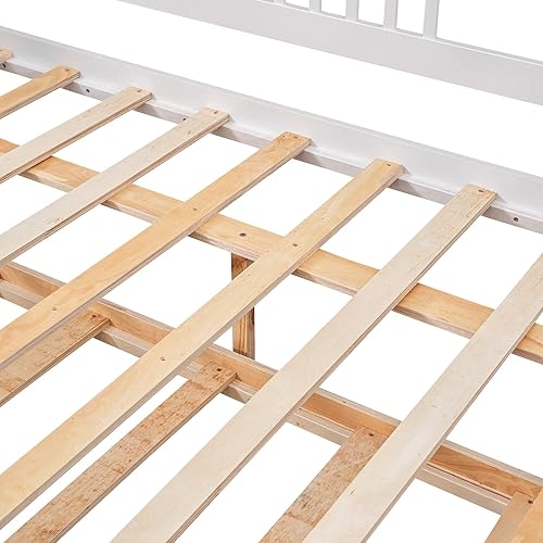 Miniatura 90 de Flieks Sofá cama de madera de tamaño individual con dos cajones de almacenamiento y soporte de 10 listones de madera (blanco)