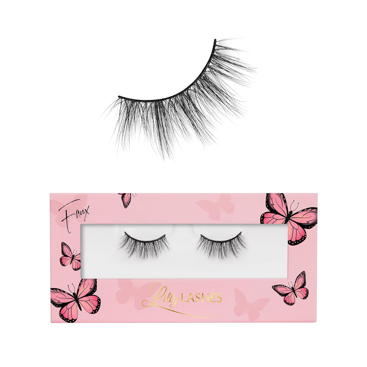 Lilly Lashes Butterfl’eyes Faux Mink Lashes, Half Lashes Natural Look & Feel, False & Reusable Eyelashes 20x, No Trimming + Easy to Apply, Round Style, Lash Glue not Included, 13mm (Heiry)