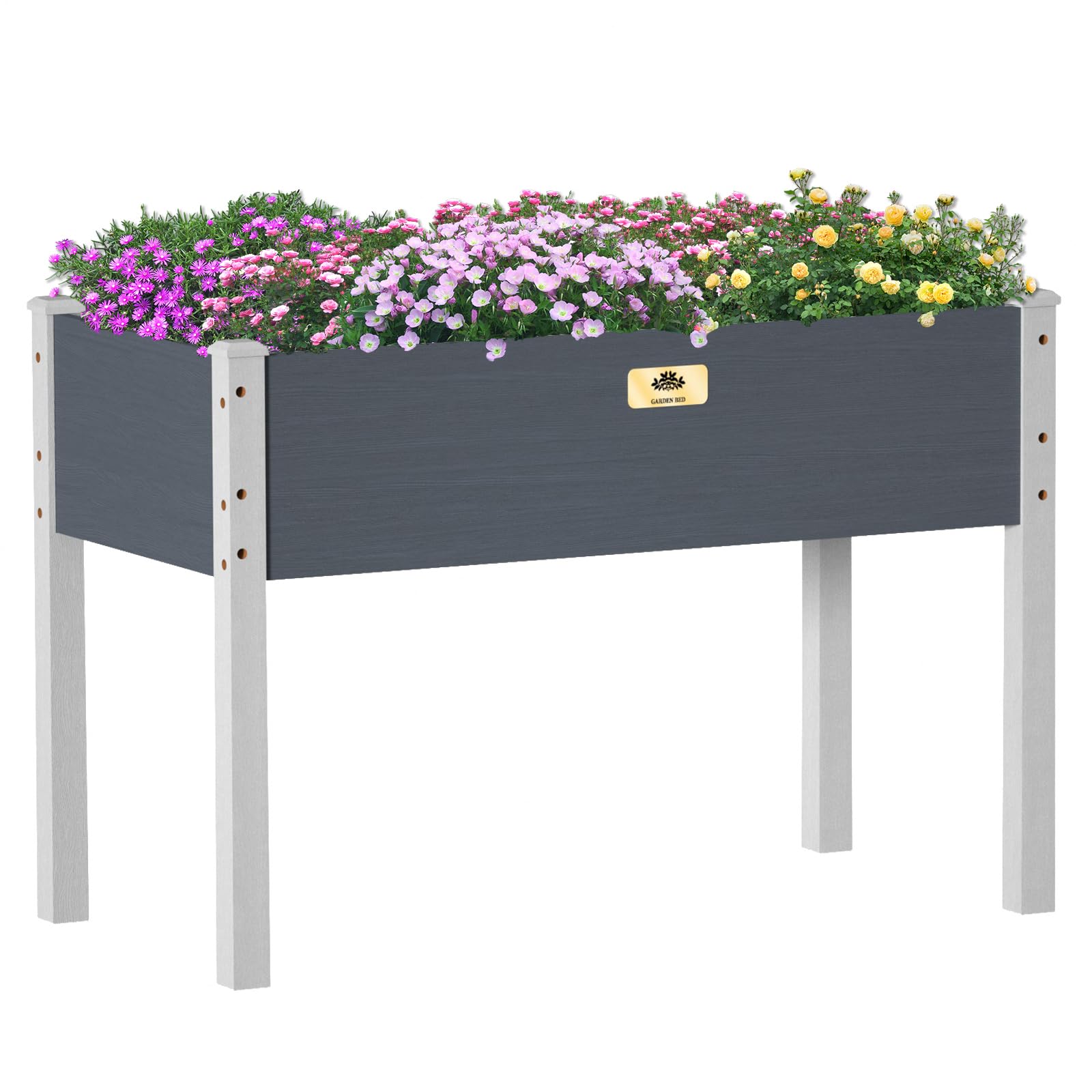 Raised Garden Bed with Legs, 24x31x47 inch Elevated Wood Planter Box with Liner for Growing Vegetables, Flowers (White and Grey)
